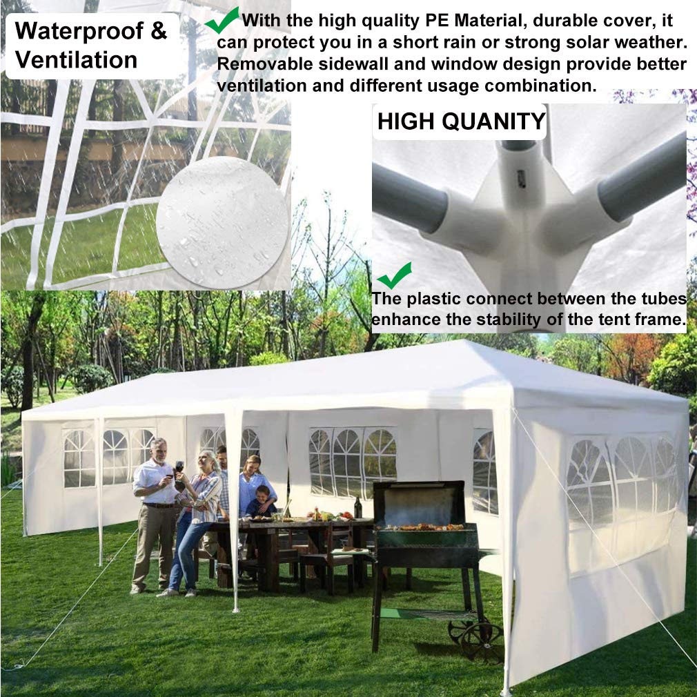 10' x 30' Heavy Duty Outdoor Gazebo Canopy Tent - White with 5 Removable Sidewalls | Commercial Grade Party Wedding Pavilion, Large BBQ Grill Shelter for Backyard, Garden, Camping & Patio Events | Perfect for Outdoor Gatherings, Picnics & Commercial Use