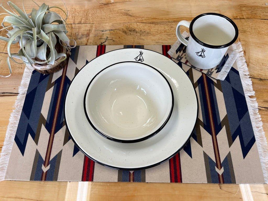 Vintage Style Enamelware Dishes - Tepee Camp Pendleton Collection | Durable & Lightweight for Camping, Picnics & Outdoor Adventures