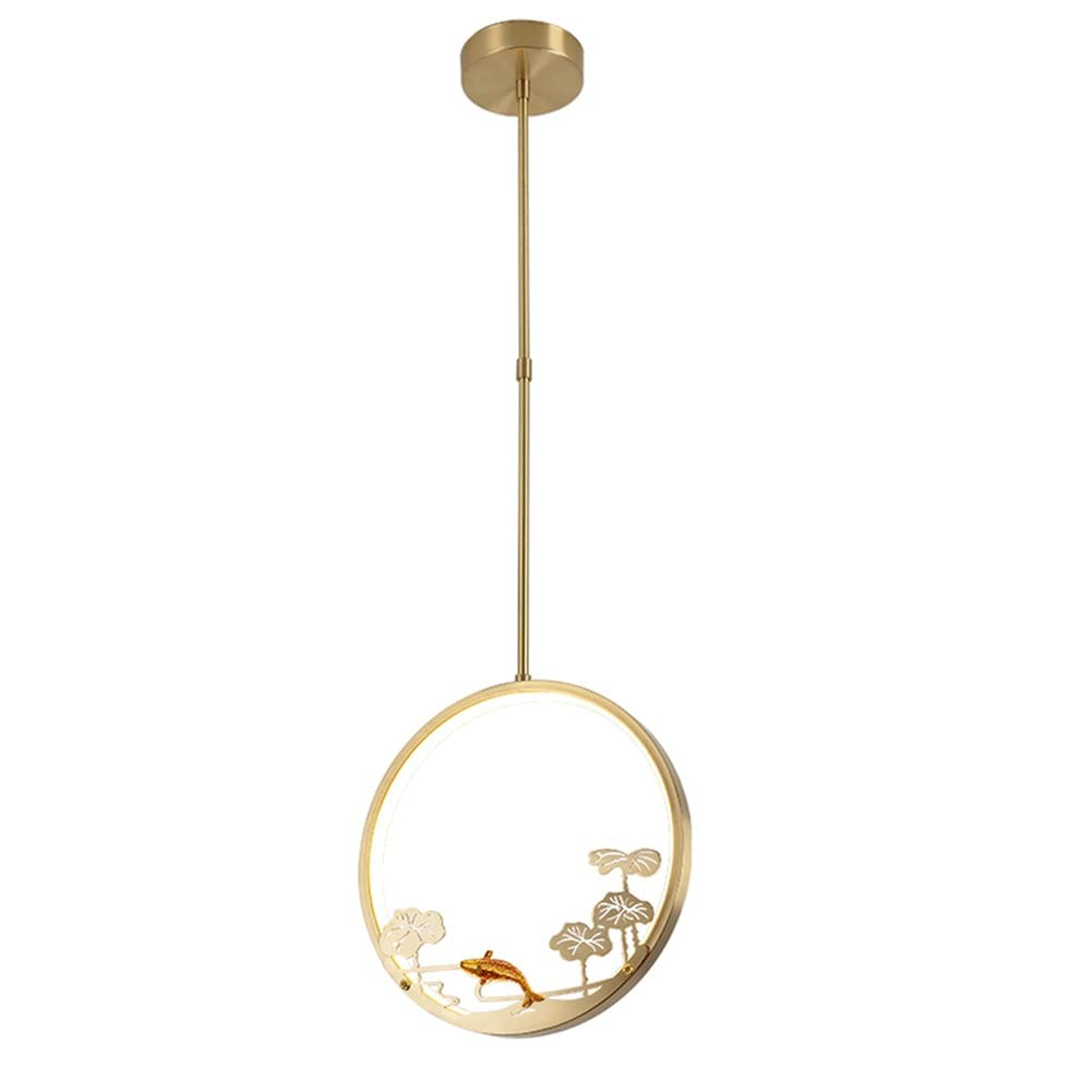Modern Chinese Style All-Copper Round LED Chandelier - Small Pendant Ceiling Light Fixture for Bar Counter, Tea Room, Restaurant & Staircase | Elegant Lighting for Dining Room, Living Room & Entryway