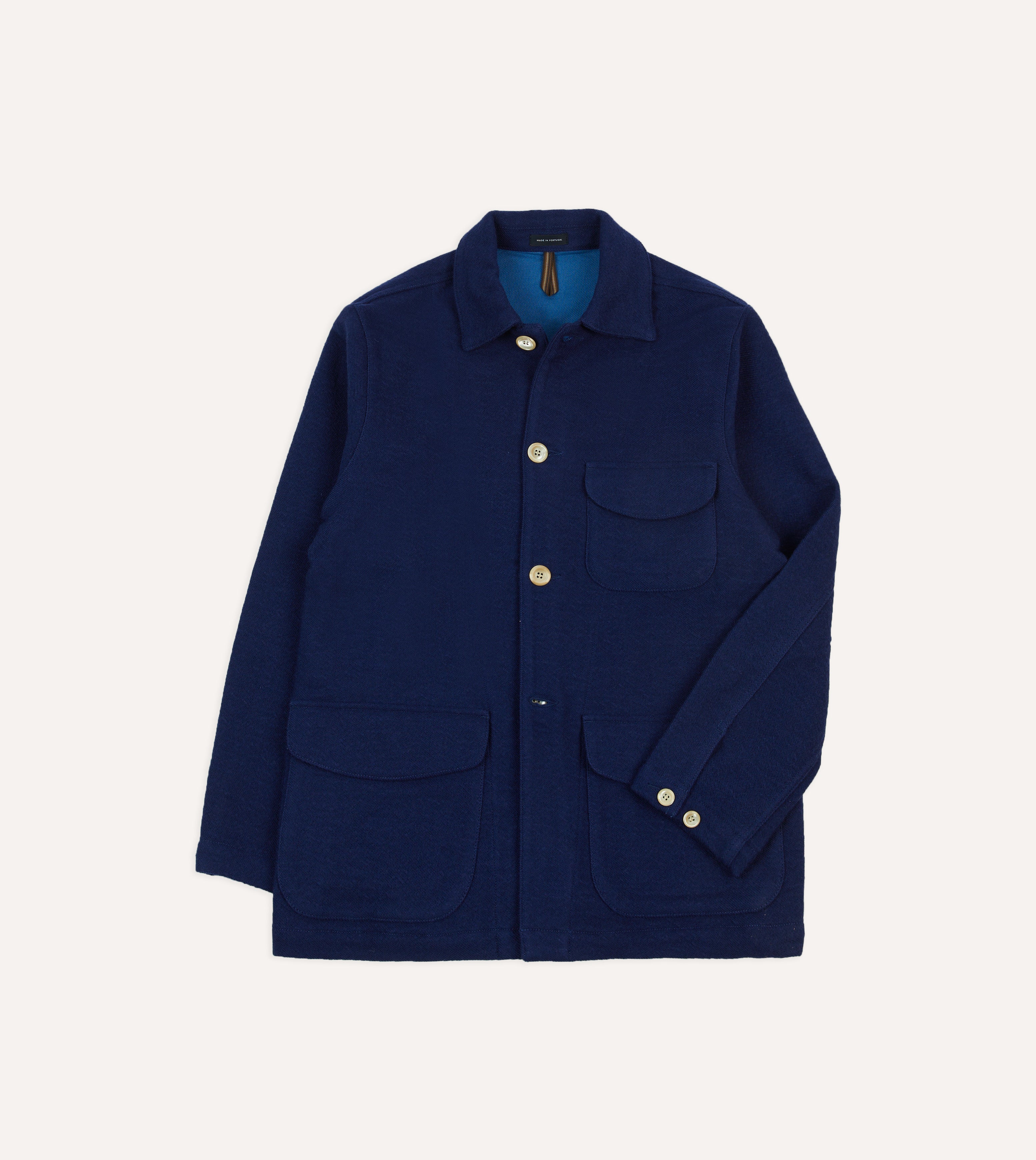 Blue Wool Linen Chore Jacket with 3 Pockets - Durable Workwear for Outdoor Activities, Gardening & Casual Wear