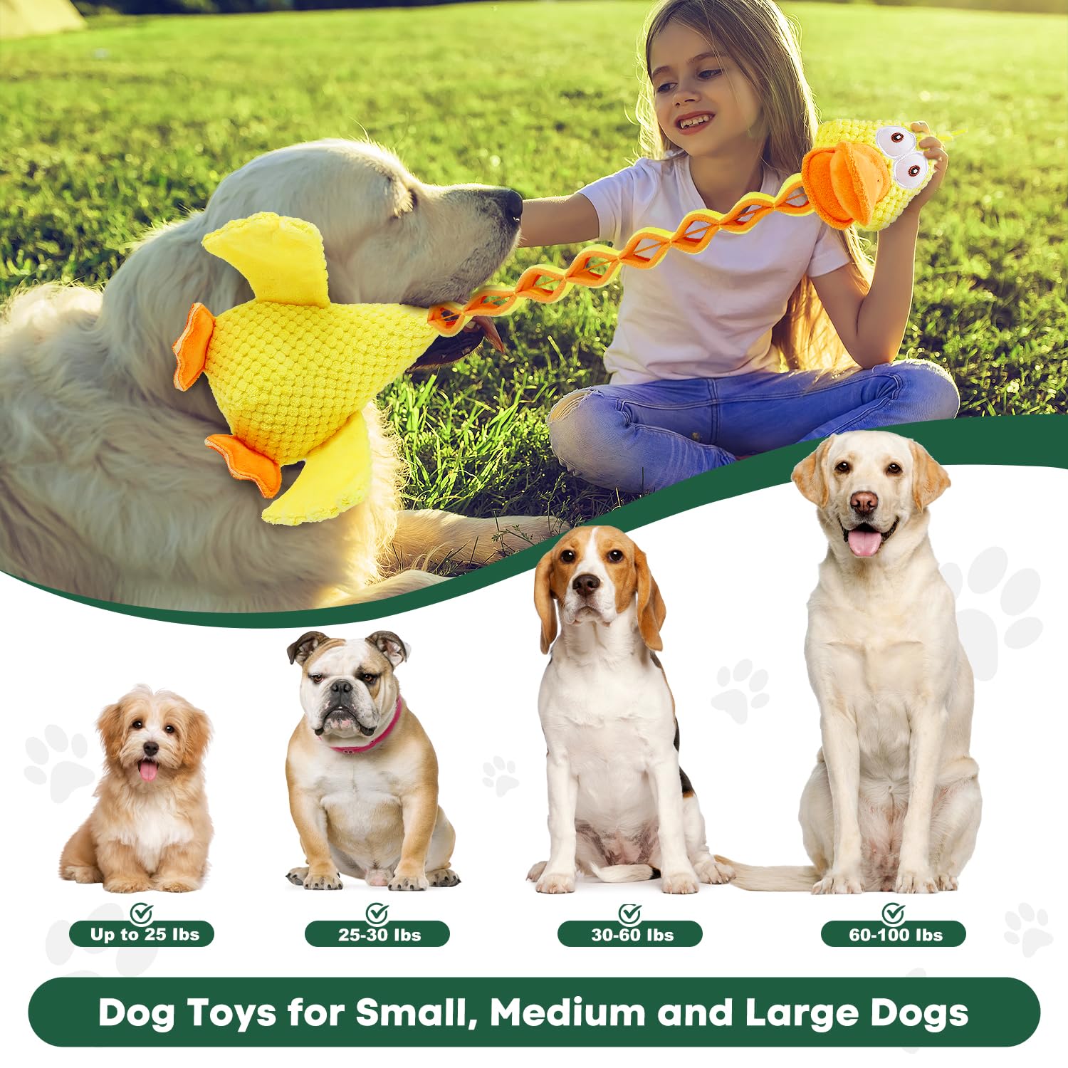 Durable Puppy Chew Toys for Aggressive Chewers - Retractable Tug of War Dog Toys with Squeaker for Small, Medium & Large Dogs (Duck Design) - Perfect for Playtime, Training & Teeth Cleaning