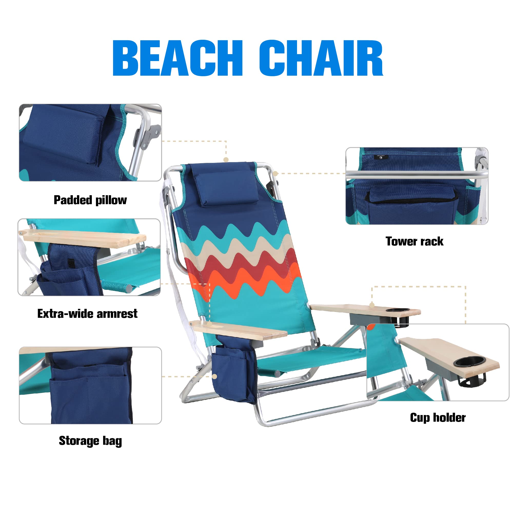 **GREEN PARTY 2 Pack Lightweight Aluminum Folding Beach Chairs with Cooler Bag & Armrest – Reclining, Supports 250LBS – Perfect for Outdoor, Camping, Picnics & Backyard Relaxation**