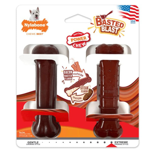 Nylabone Power Chew Basted Blast Dual Flavored Dog Chew Toys - Durable Puppy Chewing Toy for Aggressive Chewers, Long-Lasting Dental Treat for Medium & Large Dogs - Perfect for Teething, Boredom Relief & Dental Health