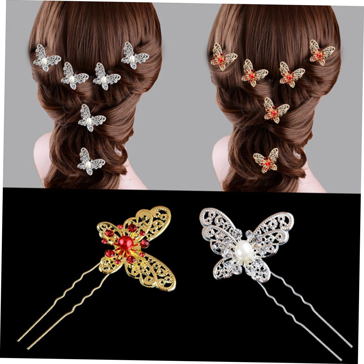 OSALADI 12pcs Rhinestone Pearl Hair Pins - Bridal Hair Accessories Set with Butterfly Design for Wedding, Prom & Special Occasions | Decorative Hair Clips for White Dresses & Updos