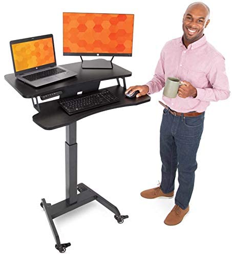 Stand Steady Cruizer Premier Rolling Electric Podium Desk - Adjustable Height Mobile Standing Desk with Wheels, Keyboard Tray & Programmable Controls - Compact Design for Office, School & Home Use (Black) - Perfect for Presentations, Remote Work & Classroom Teaching