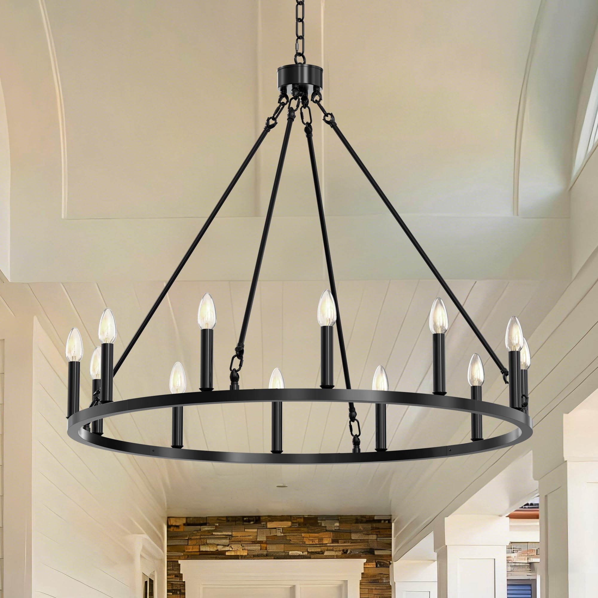 BAOURE 12-Light Black Vintage Farmhouse Chandelier - 38