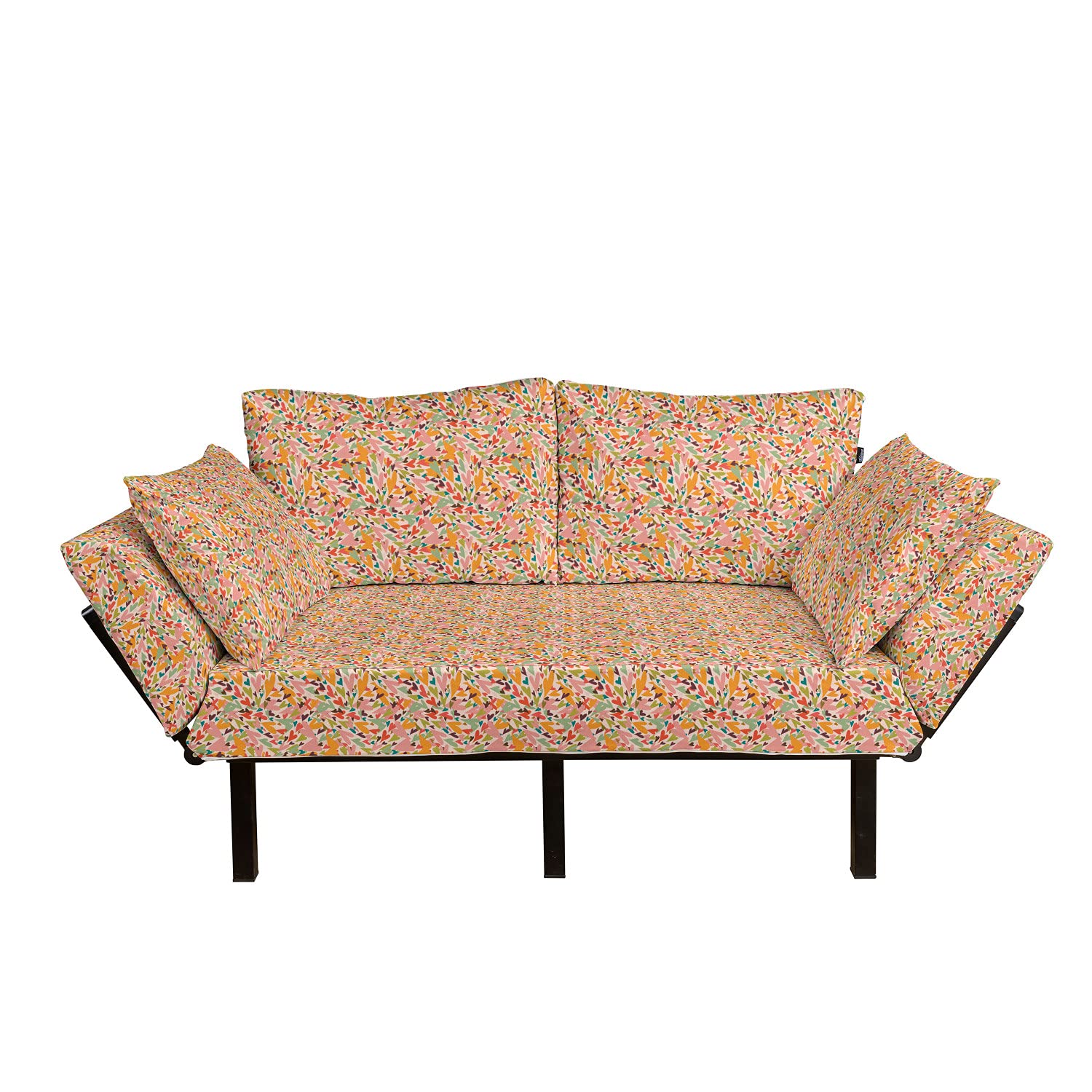 Ambesonne Valentine's Day Futon Couch - Colorful Distorted Heart Overlapping Design for Love & Romance, Upholstered Metal Frame Daybed Sofa for Living Room, Dorm, Loveseat - Perfect for Couples' Gifts & Romantic Home Decor