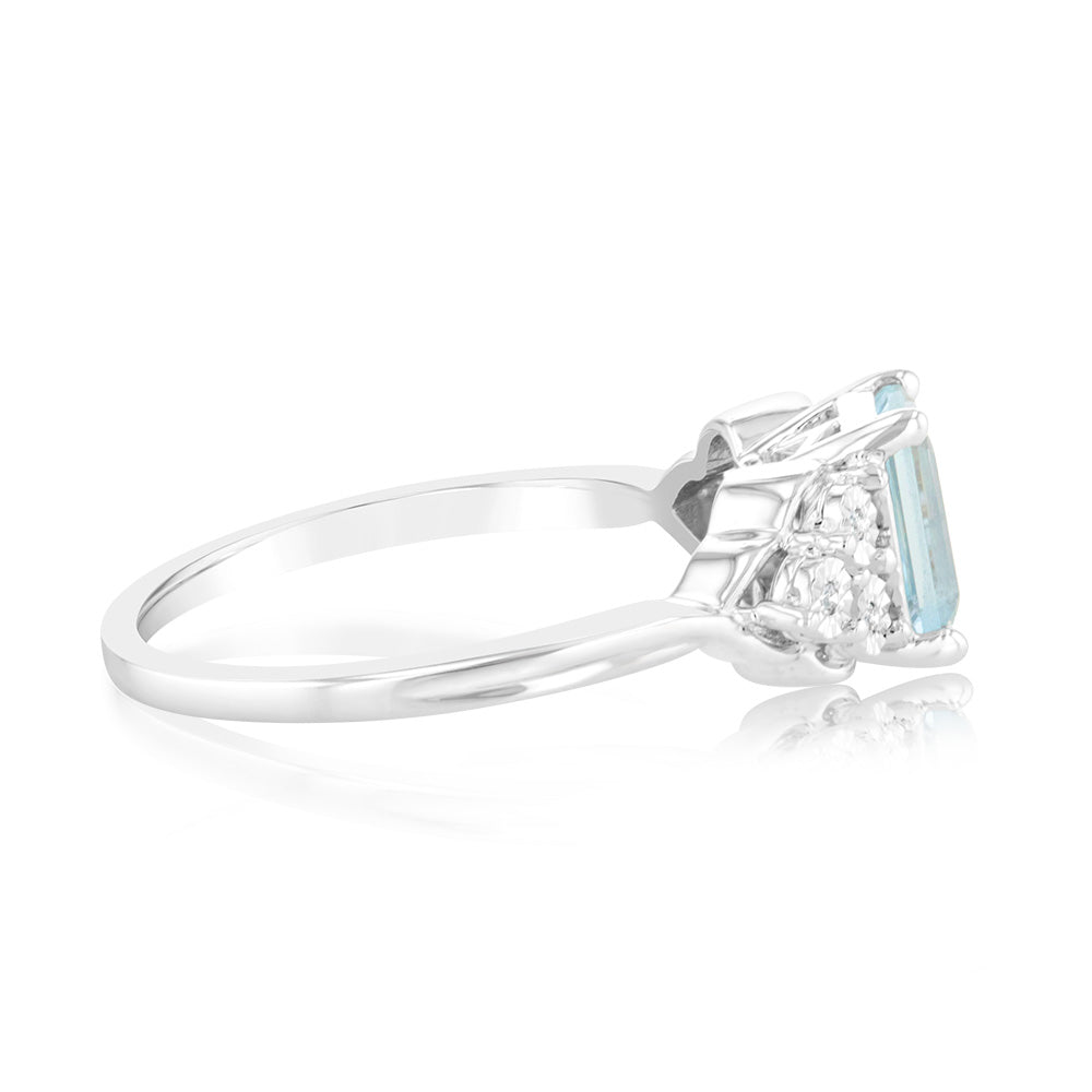 9ct White Gold Natural Aquamarine and Diamond Ring for Women - Elegant March Birthstone Jewelry Gift for Engagement, Anniversary & Special Occasions