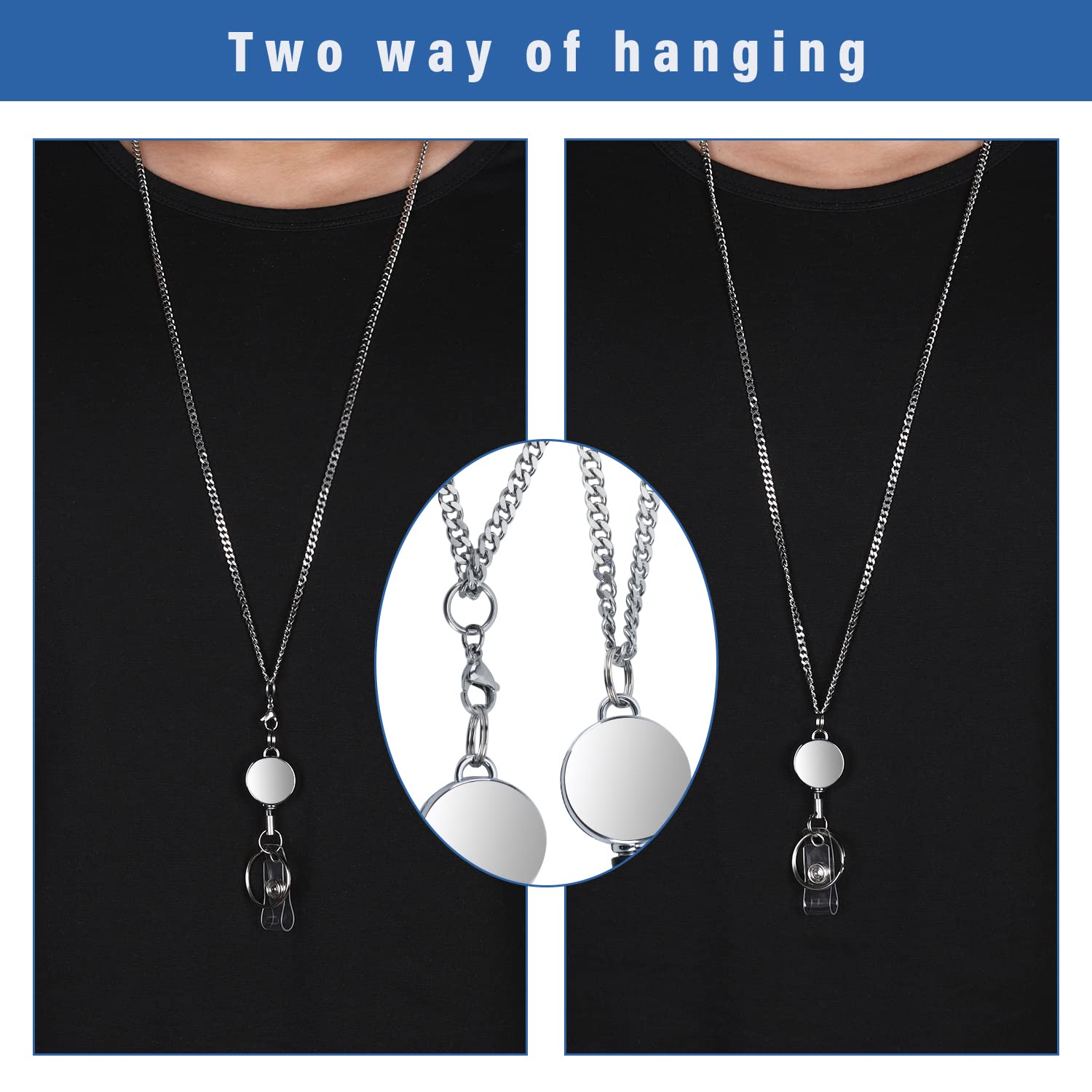 Retractable ID Badge Lanyard for Women & Teachers - Stainless Steel Necklace for Work & Events
