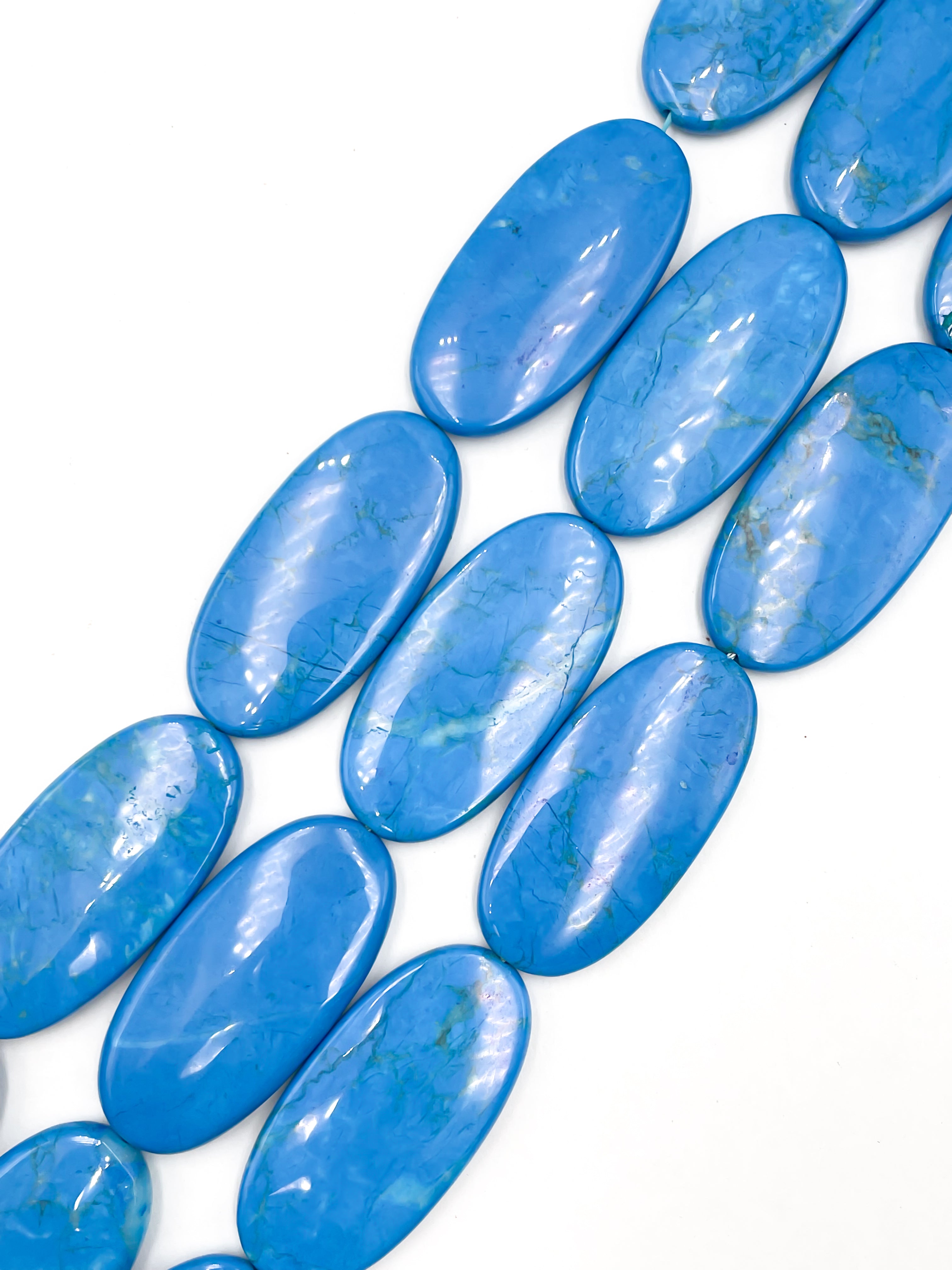Blue Howlite Turquoise Flat Oval Beads - 24x49mm Size, 15.5 Inch Strand - Perfect for Jewelry Making, DIY Bracelets & Necklaces