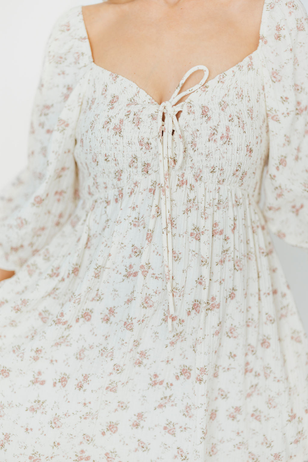 100% Cotton Smocked Maxi Dress for Women - Ivory/Mauve Floral Print | Bump Friendly Maternity Dress | Perfect for Summer, Beach Vacations & Special Occasions