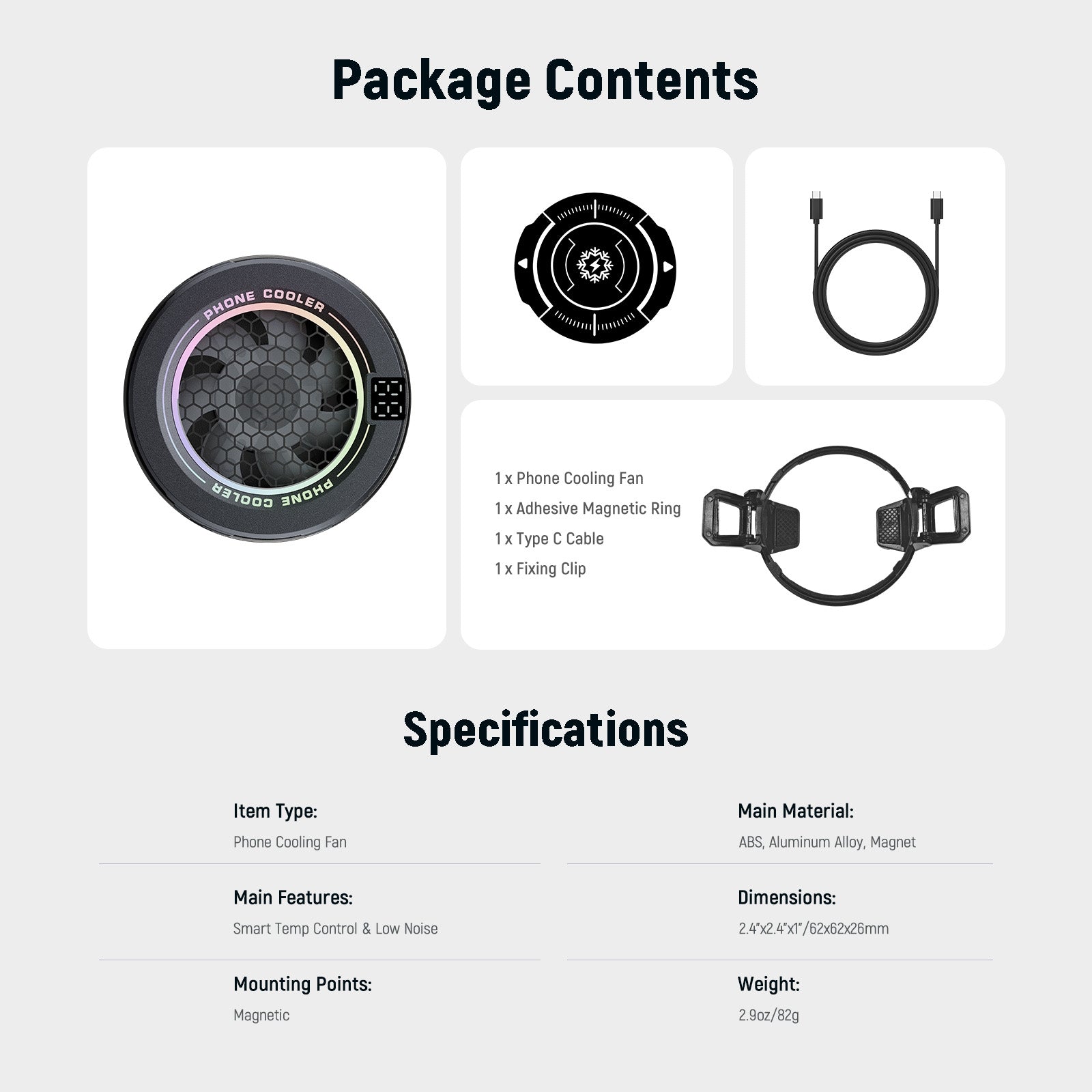 NEEWER BASICS PA069 Magnetic Phone Cooler Fan - Portable Cooling Fan for iPhone & Android - Prevent Overheating While Gaming & Streaming - Perfect for Gaming, Video Calls & Outdoor Use