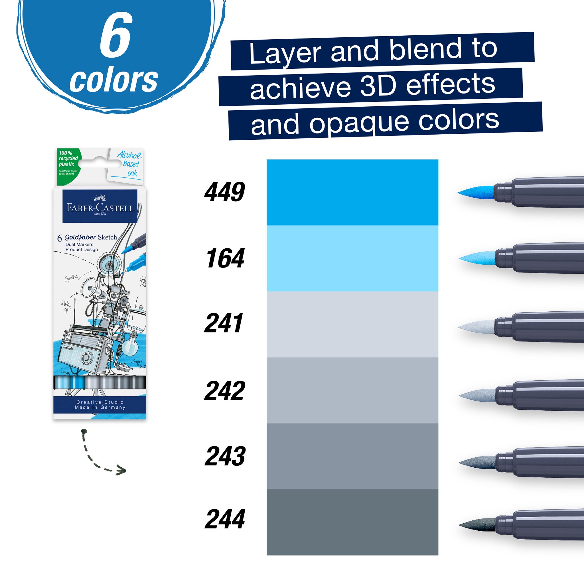 Goldfaber Sketch Markers - Set of 6 Premium Artist Markers for Sketching, Drawing & Product Design (164806) | Perfect for Professional Artists, Designers & Students