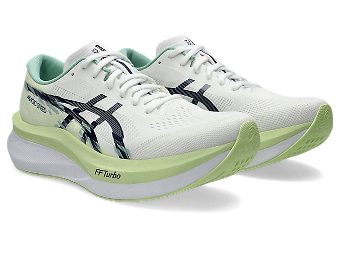ASICS Magic Speed 4 Running Shoes for Men - White/Blue Expanse (D Width) | Lightweight Performance Sneakers for Marathon Training & Road Running