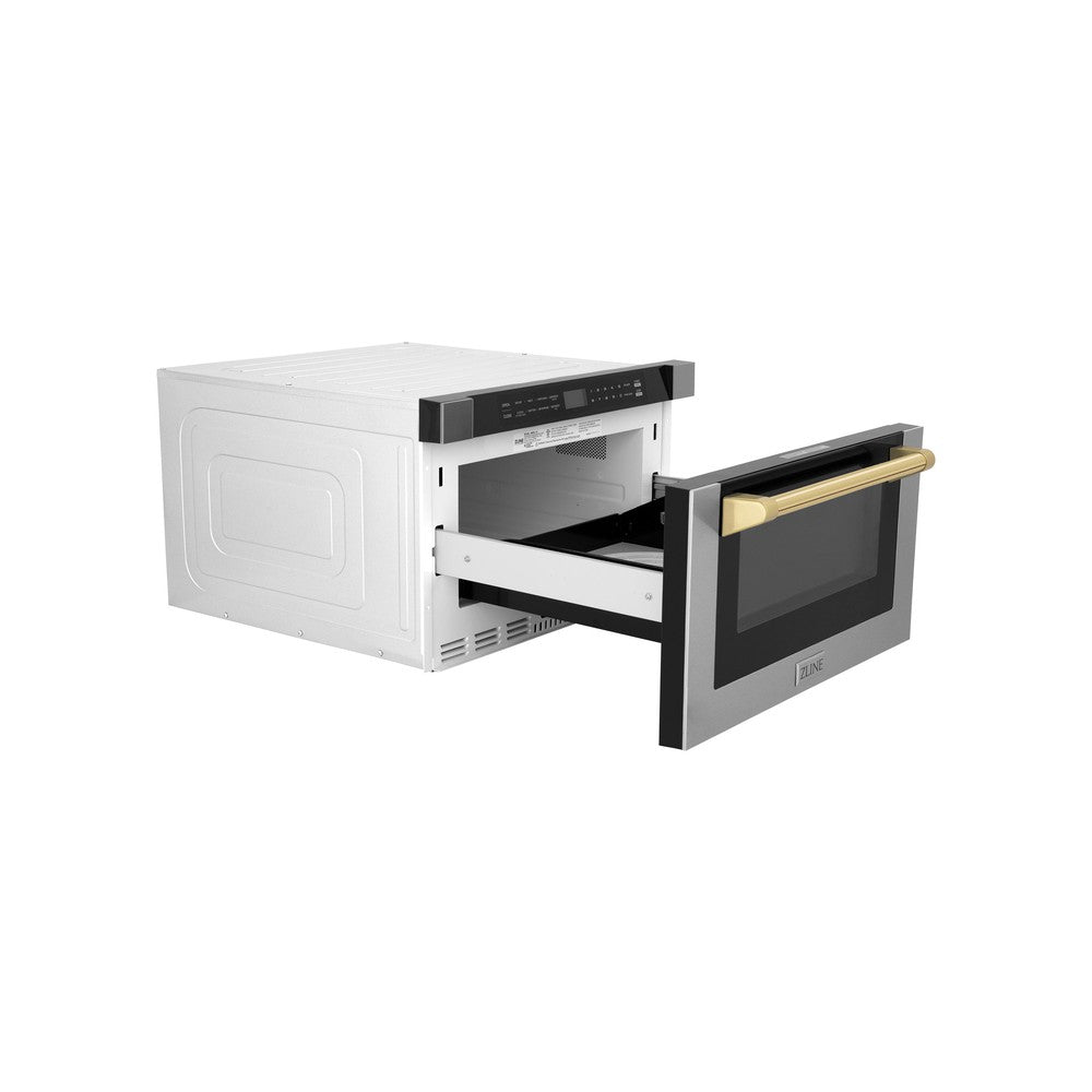 ZLINE Autograph Edition 24-Inch Built-In Microwave Drawer - 1.2 cu.ft Stainless Steel with Polished Gold Accents - Perfect for Modern Kitchens & Luxury Home Renovations (MWDZ 1 H G)