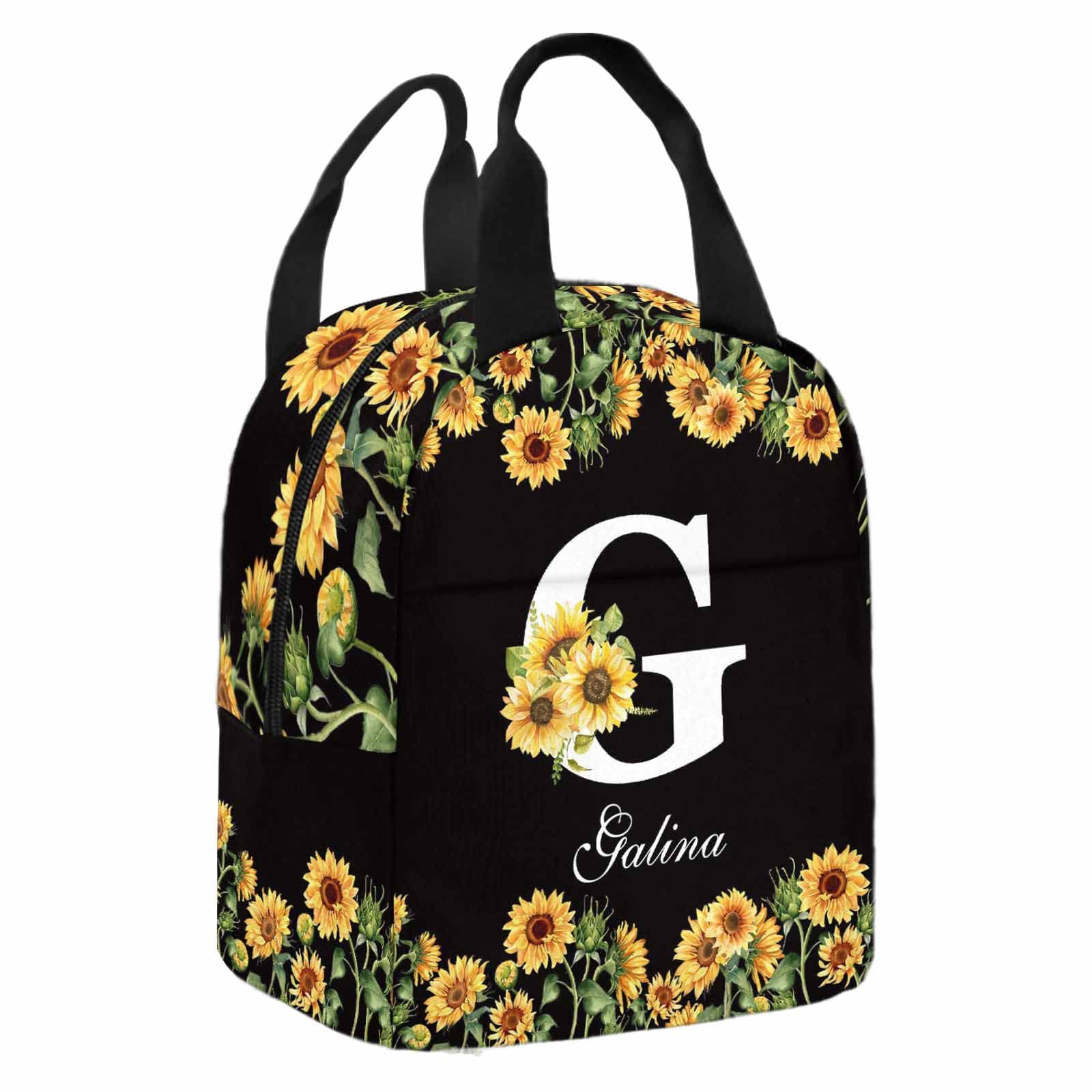 Personalized Sunflower Initial Custom Text Lunch Bag - Reusable Insulated Tote for School, Work & Travel | Perfect for Teens, Girls & Boys | Office, Camping & Picnic Essentials