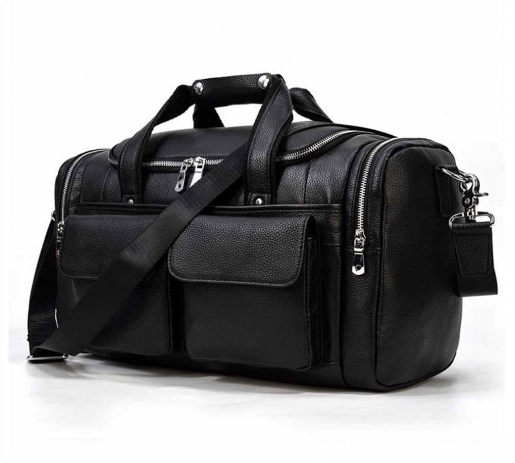 **Premium Waterproof Leather Travel Duffel Bag for Men - Large Gym & Overnight Duffle Bag with Carry Handle - Ideal for Business Trips, Workouts & Weekend Getaways (Black)**