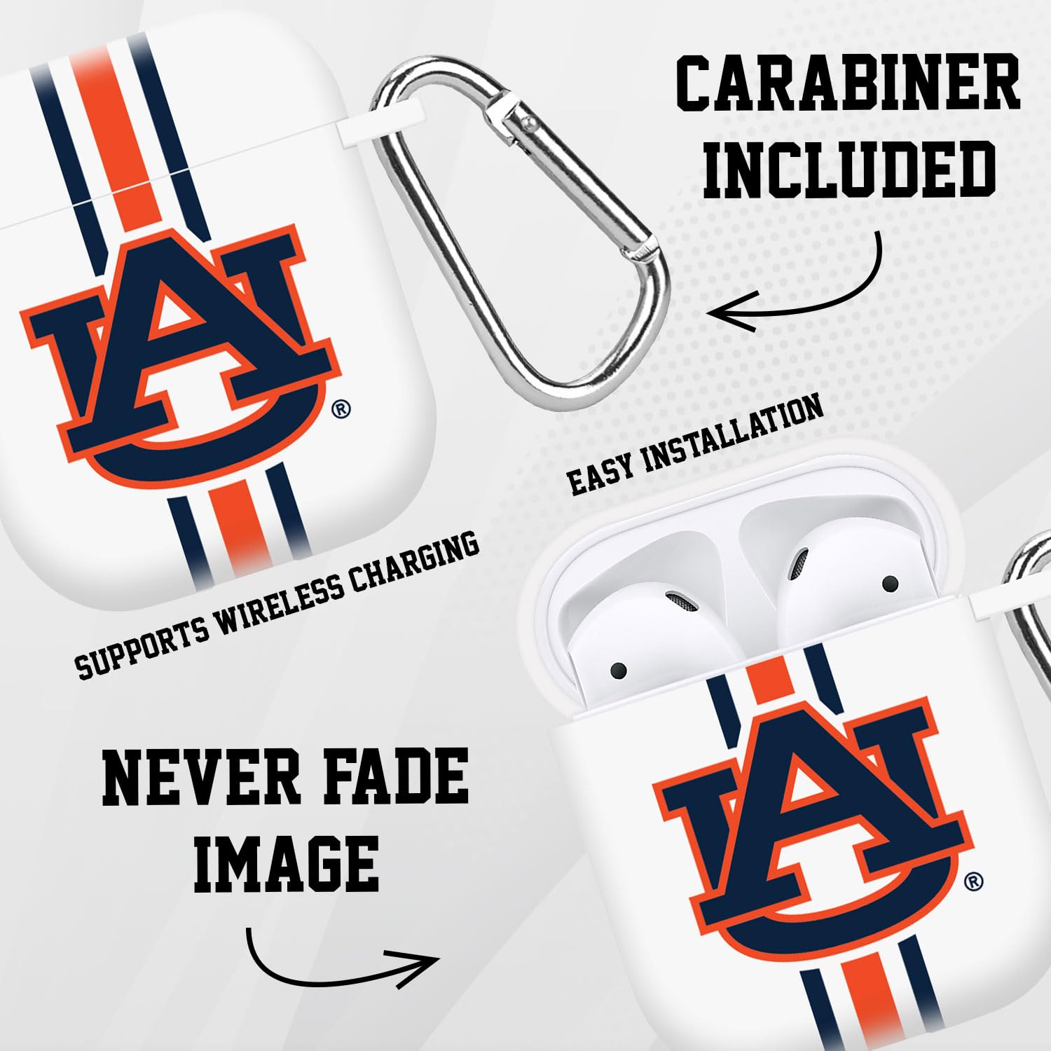 AFFINITY BANDS Auburn Tigers HD Protective Case Cover Compatible with Apple AirPods 1st & 2nd Generation - Striped Design for Sports Fans & School Spirit - Perfect for Game Day, Campus Life, and Everyday Use