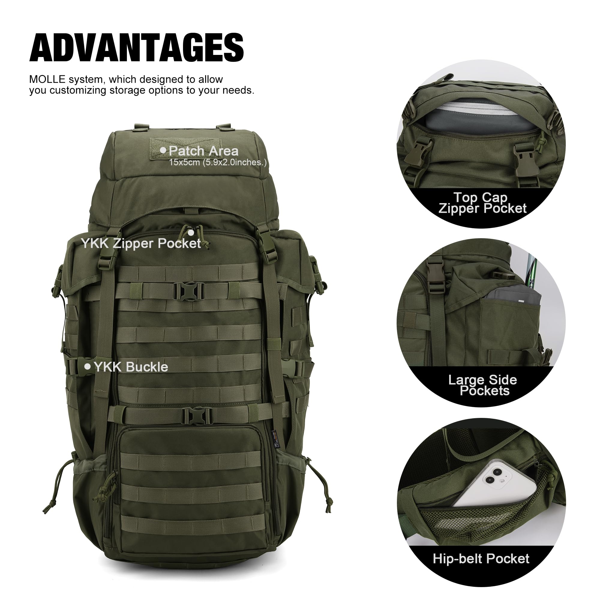 Mardingtop 70L Military Tactical Backpack for Men - Waterproof Hiking & Camping Backpack with Rain Cover - Perfect for Outdoor Adventures, Survival Gear & Travel