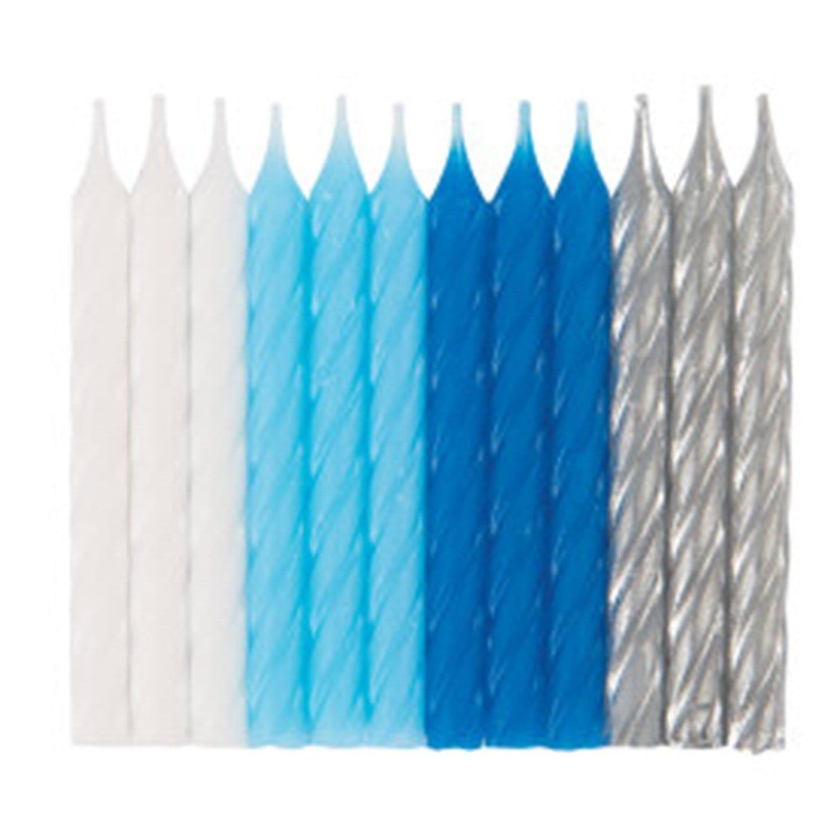 Blue, White & Silver Spiral Candles - 24 Pack for Home Decor, Weddings & Romantic Ambiance