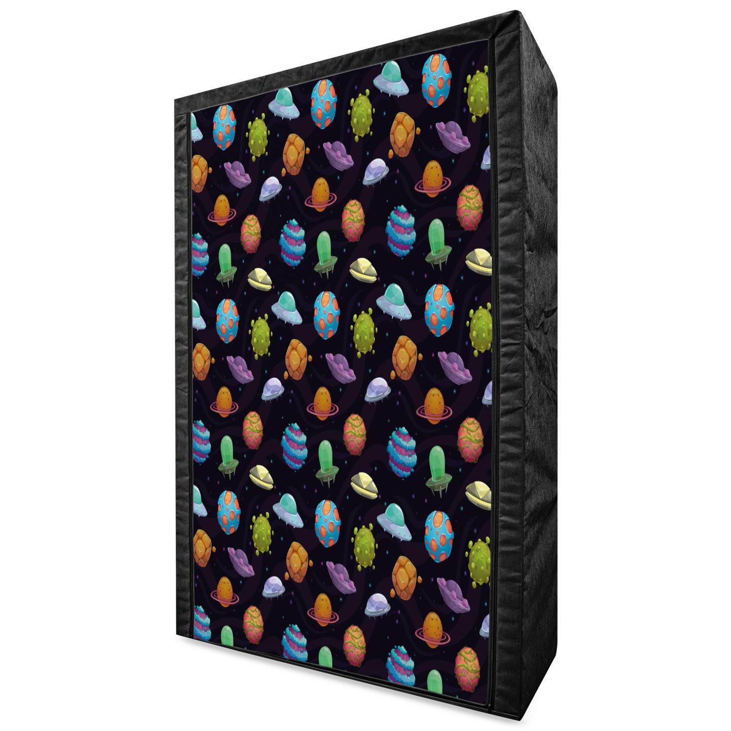 Ambesonne Space-Themed Portable Fabric Wardrobe - UFO & Planets Design with Shelves, 42.5
