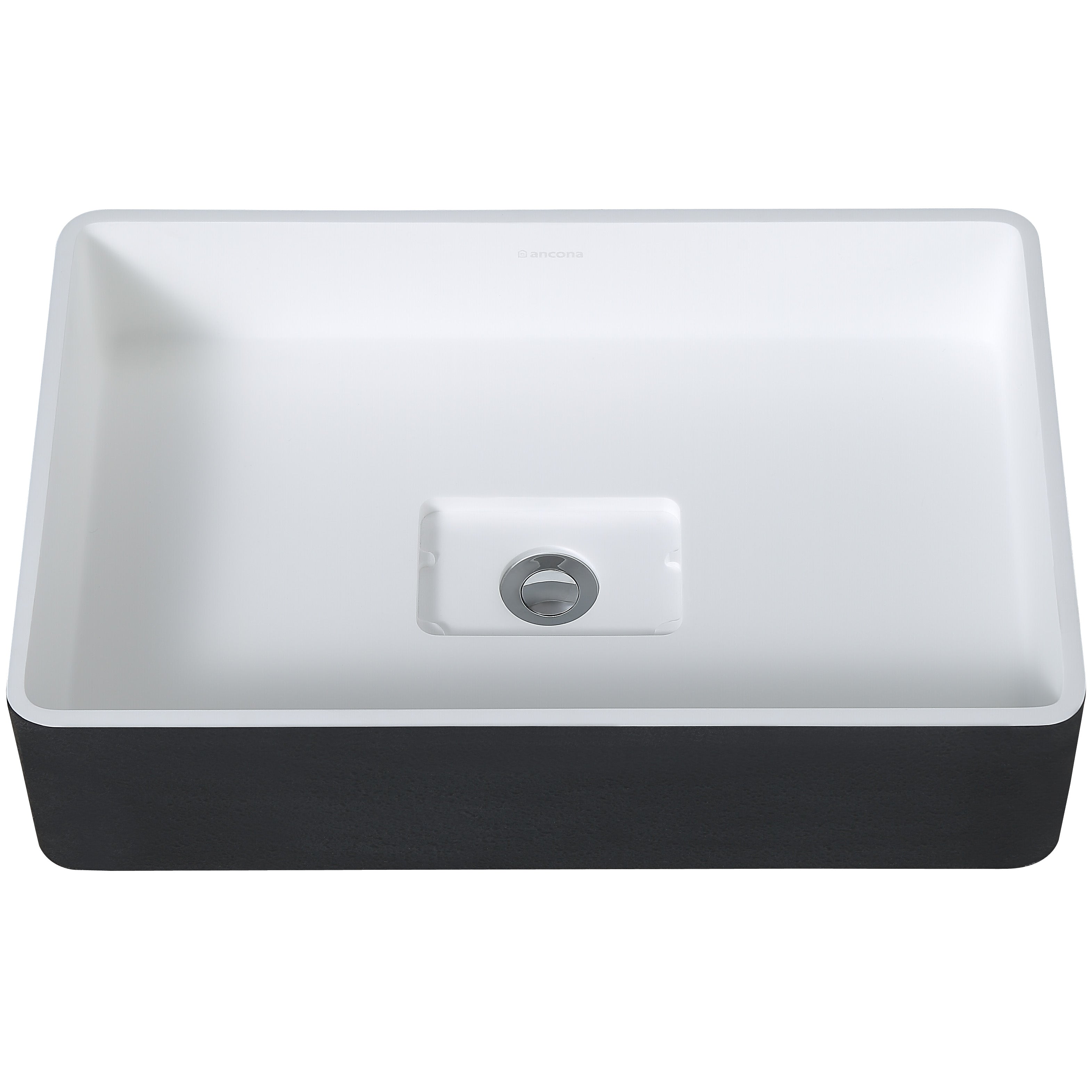 Ancona Holbrook Pure Stone Rectangular Bathroom Vessel Sink - Black & White - Modern Vanity Sink for Bathroom Remodel, Powder Room, or Luxury Master Bath