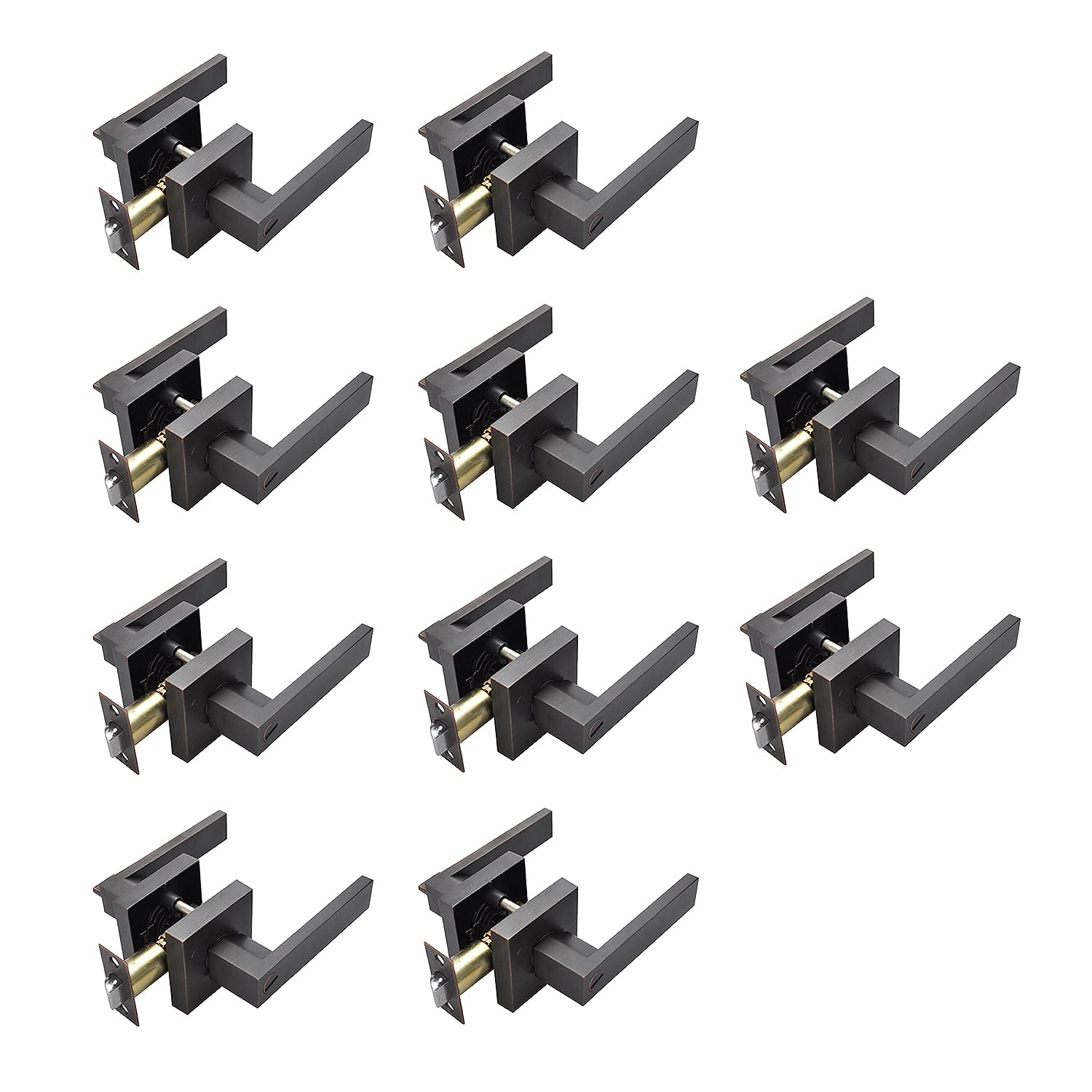 Heavy Duty Zinc Alloy Bedroom Door Lock with Brushed Bronze Finish - Privacy Lever Handle for Interior Doors (10-Pack) - Perfect for Homes, Apartments, and Office Privacy Security