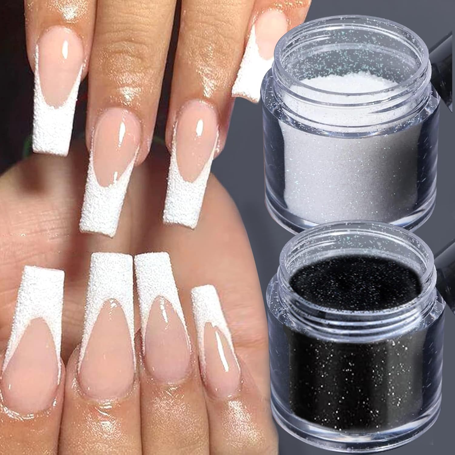 Premium Black & White French Nail Glitter Powder - Shimmering Snowflake Design for Professional Nail Art | DIY Manicure Glitter Dust for Salon-Quality Shine | Perfect for Holiday Nails, Wedding Designs & Creative DIY Crafts
