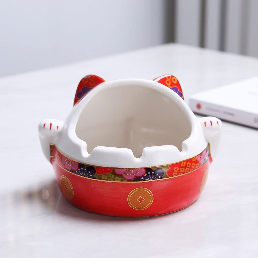 Lucky Cat Ashtray - Modern Multifunctional Indoor/Outdoor Cigarette Ashtray with Anti-Fly Ash Design for Home, Office, Smoking Room, and Patio Use - Stylish Desktop Ash Tray for Living Room, Balcony, and Workspace