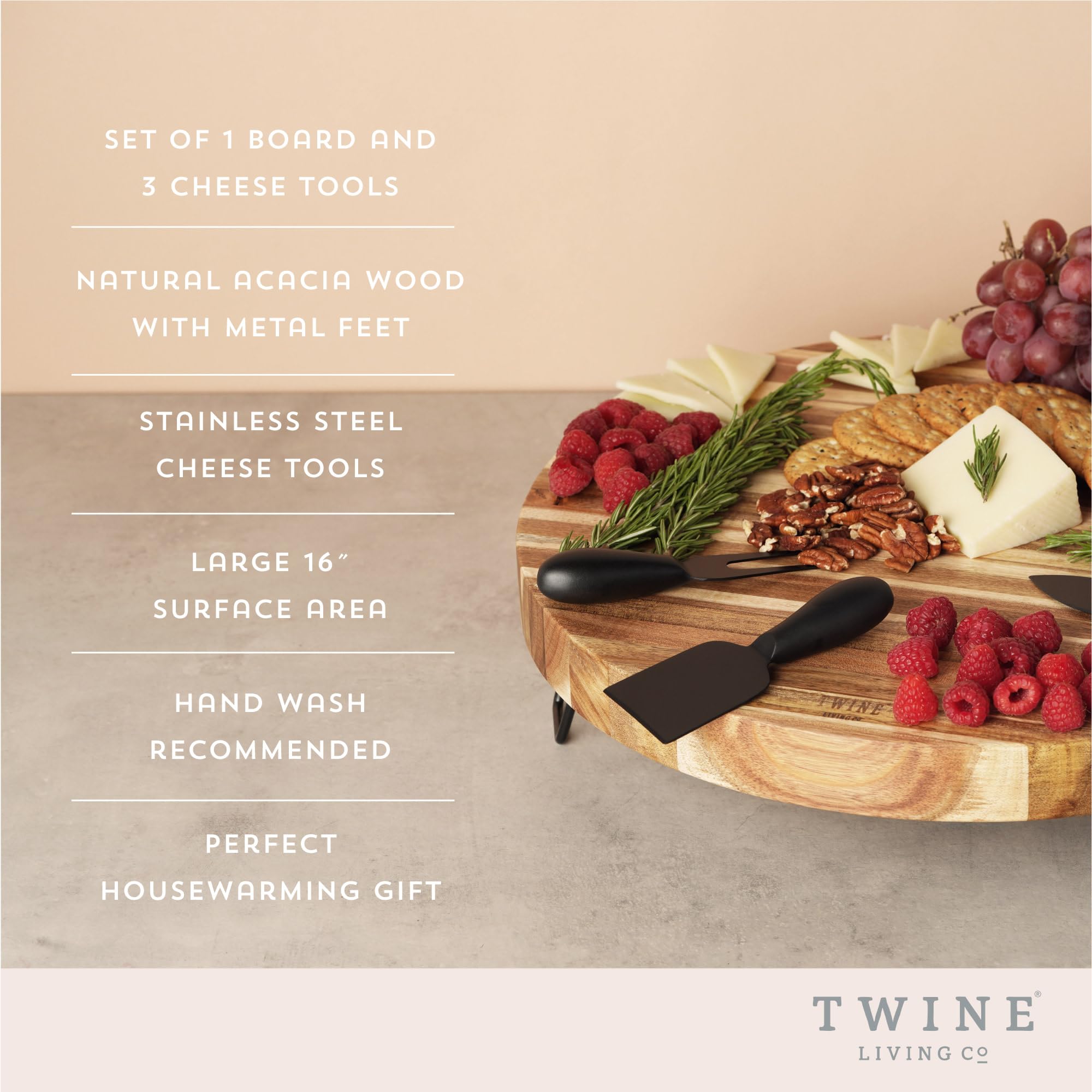 Premium Acacia Wood Cheese Board and Knife Set - 16