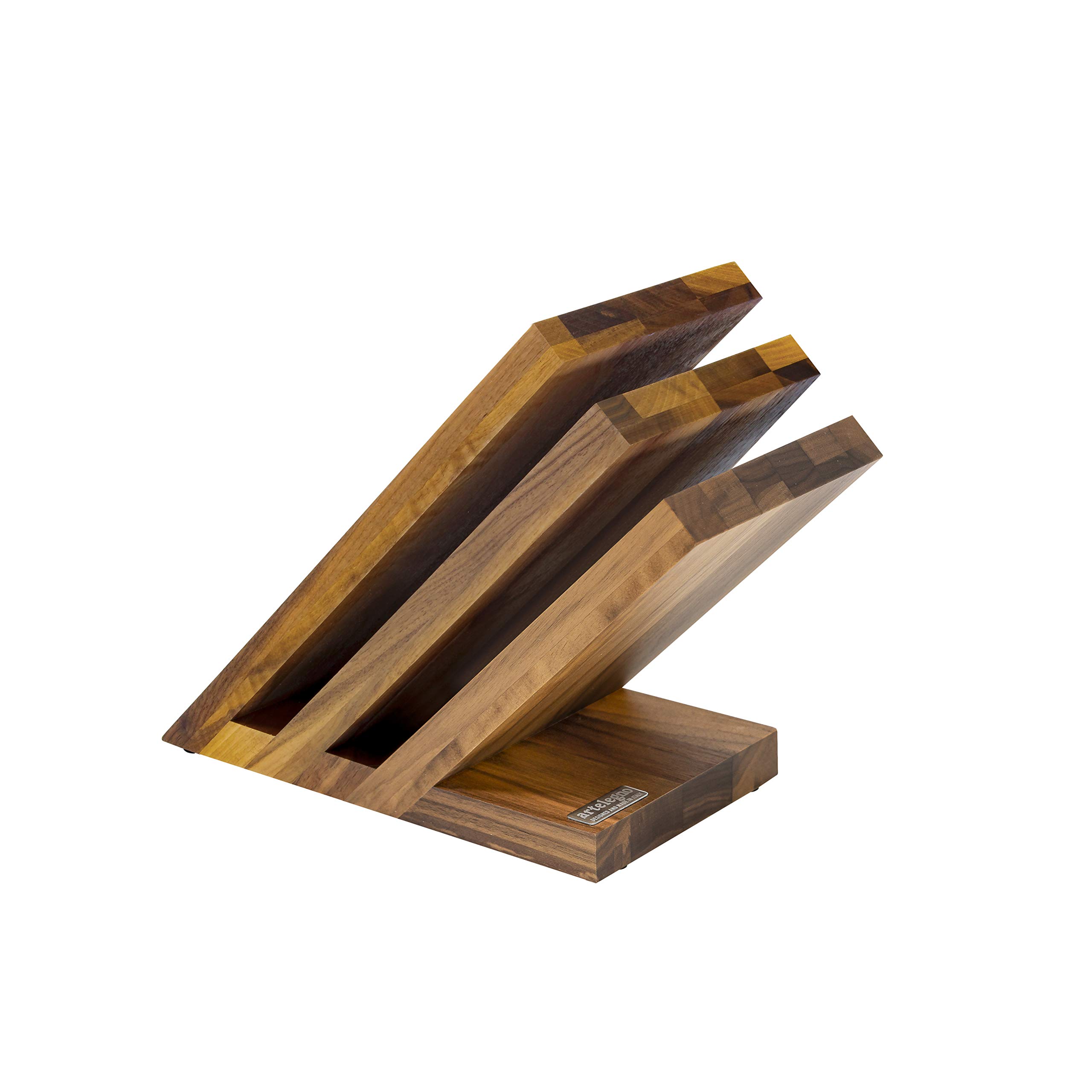 Arte Legno Walnut Wood Knife Block Set with 6 Stainless Steel Knives - Perfect for Kitchen Countertop Storage & Organization