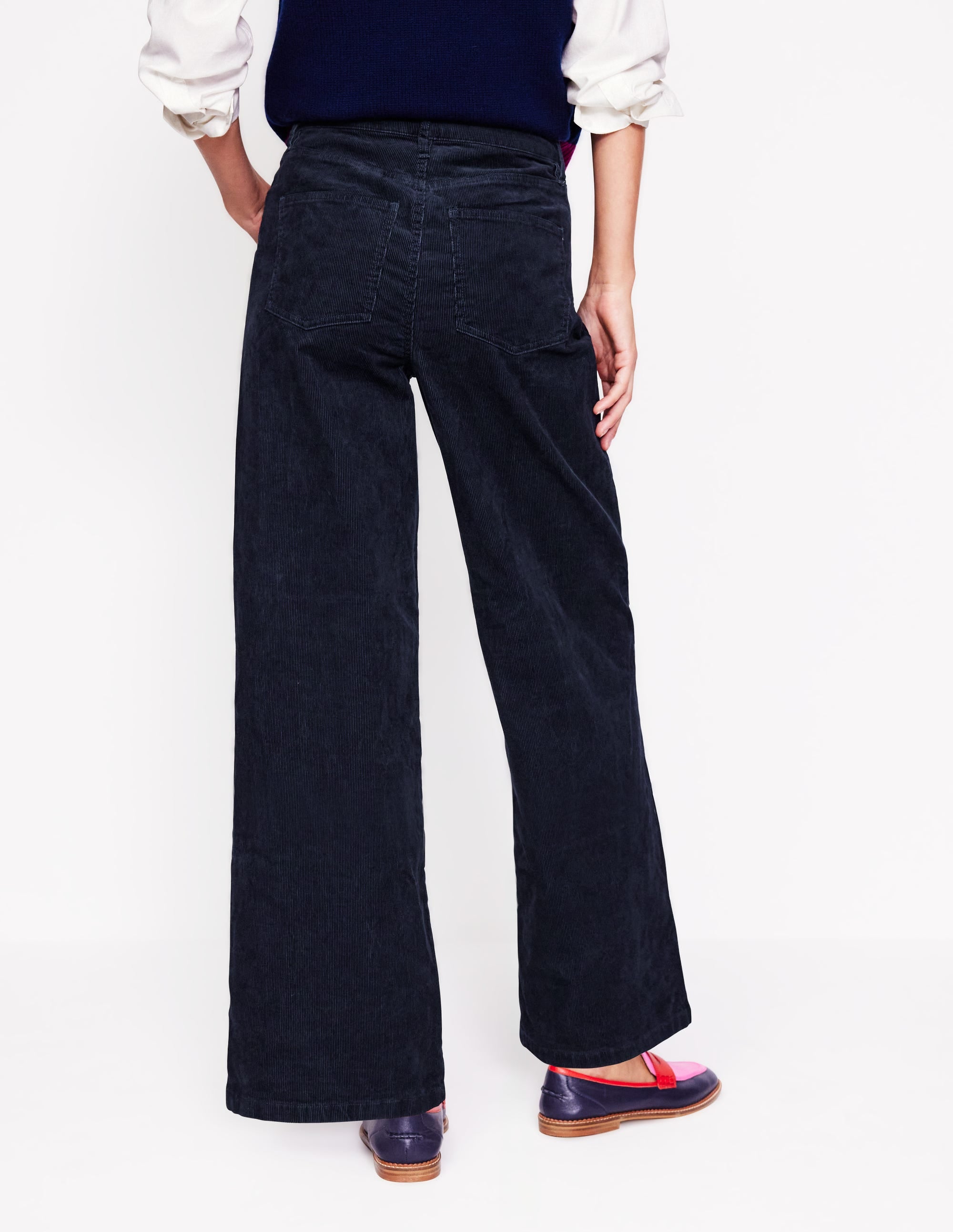 5-Pocket Wide Leg Corduroy Jeans for Women - Navy Blue | Comfortable Stretch Denim Pants for Casual Wear & Everyday Outfits