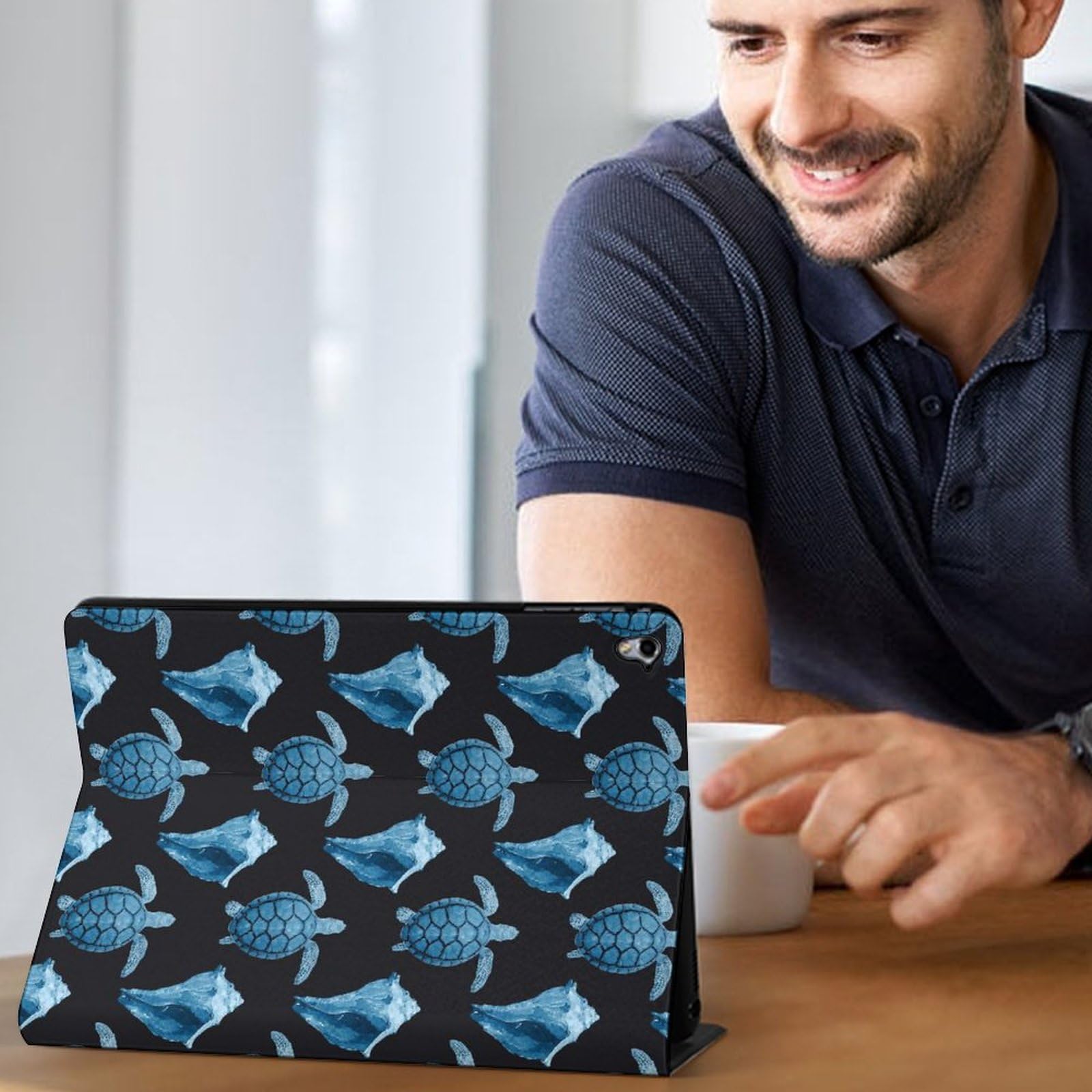 Shockproof Waterproof iPad Pro Case - Slim Blue Sea Turtle Conch Shell Design for iPad Pro 9.7 Inch (2016 Model) | Protective Cover with Stand for Travel, Work & Home Use