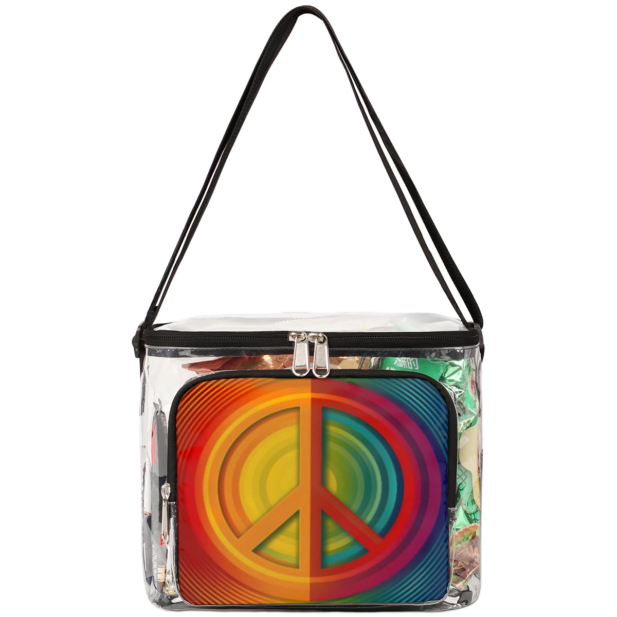 GzLeyigou Clear Peace Symbol Tote Bag with Handles - Transparent Crossbody Shoulder Bag for Lunch, Outdoor Activities, Travel, Picnics, Concerts & Sports Events | Stadium Approved Multipurpose Purse for Women & Men | Perfect for Music Festivals, Beach Days and Stadium Security Checks