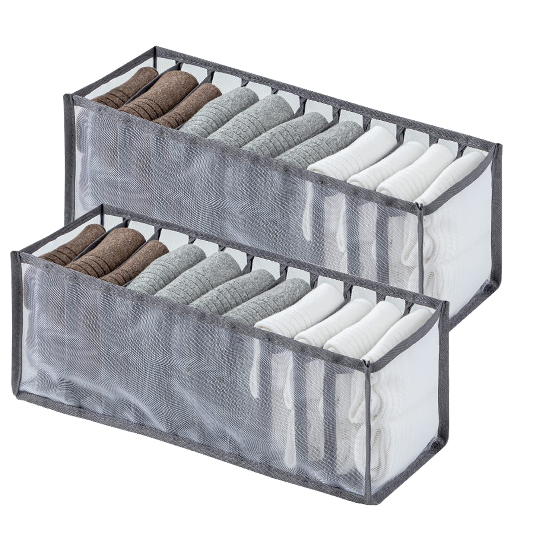 Labato 9-Grid Washable Nylon Closet Organizer for Clothes, Socks, Scarves & Ties - 2 Pack Drawer Storage Bins | Perfect for Bedroom Wardrobe, Travel Luggage & Kids Toy Organization