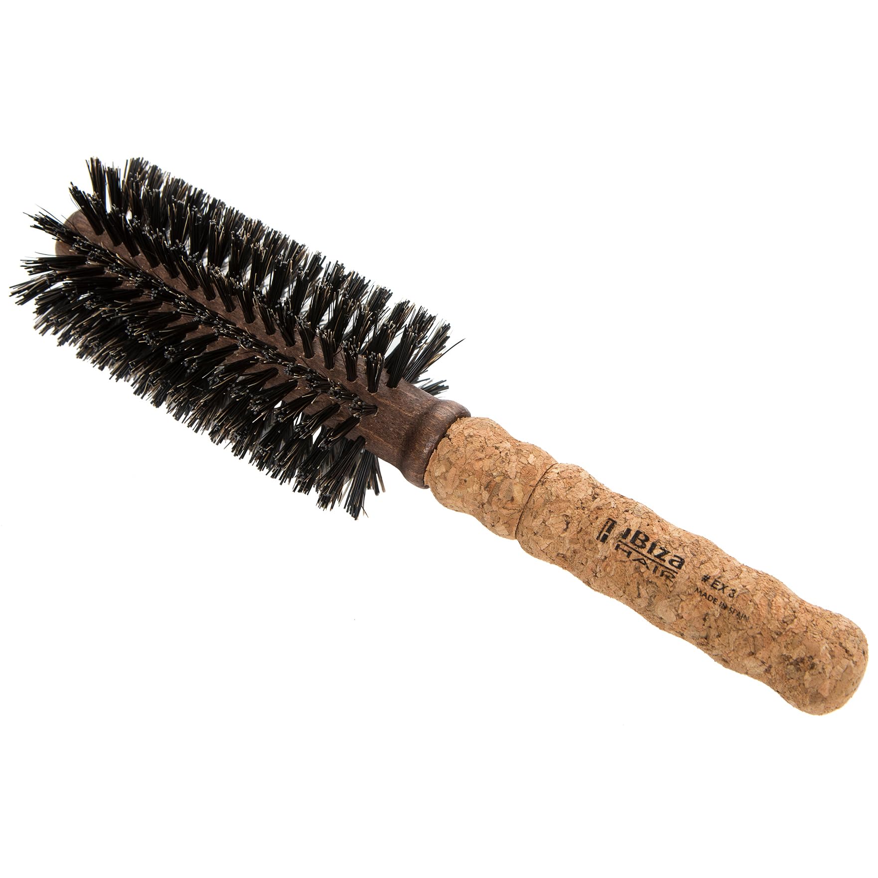 Ibiza Hair Round Boar Bristle Brush (EX Series) - Lightweight Reinforced Bristles & Cork Handle for Shine & Texture - Best for Medium to Long Hair Styling - Perfect for Salon, Home Use & Travel