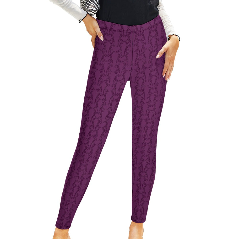 Gothic Purple High Waist Yoga Leggings for Women - Stylish Workout Pants for Fitness, Running & Casual Wear