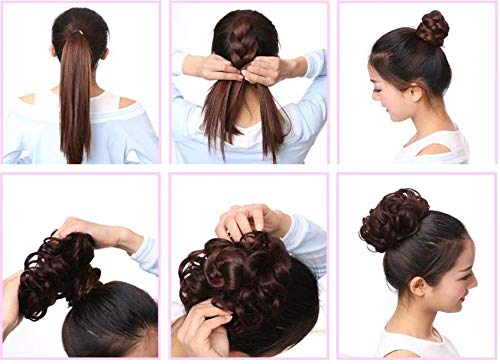 Majik Synthetic Messy Bun Hairpiece - Curly Bun Extension & Ruffle Scrunchie for Women & Girls (Black) | Perfect for Everyday Wear, Parties & Special Occasions