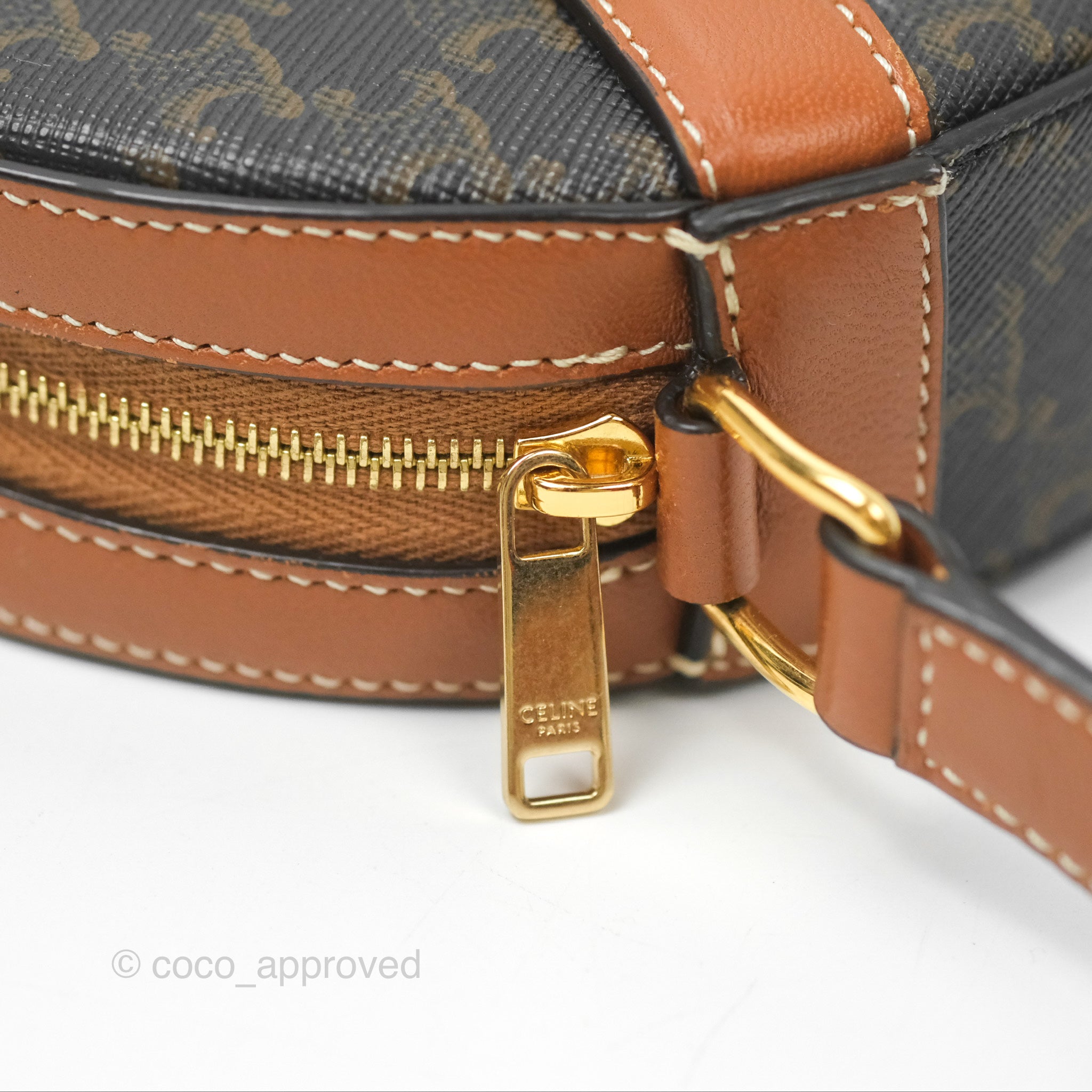 Celine Triomphe Canvas Round Crossbody Bag with Strap - Tan Leather Shoulder Purse for Women | Perfect for Everyday Use, Work & Travel