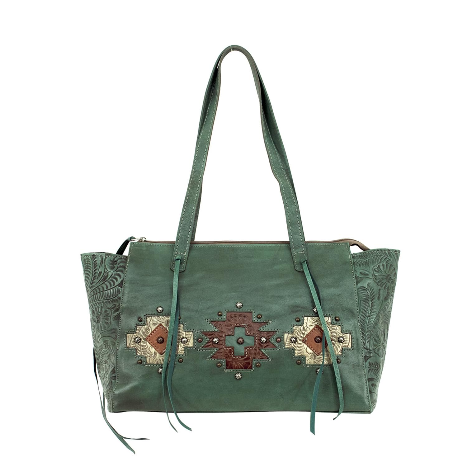 Authentic American West Women's Navajo Soul Zip Top Tote Bag with Secret Pocket - 100% Genuine Leather Handmade Purse for Ladies | Perfect for Work, Travel & Daily Use