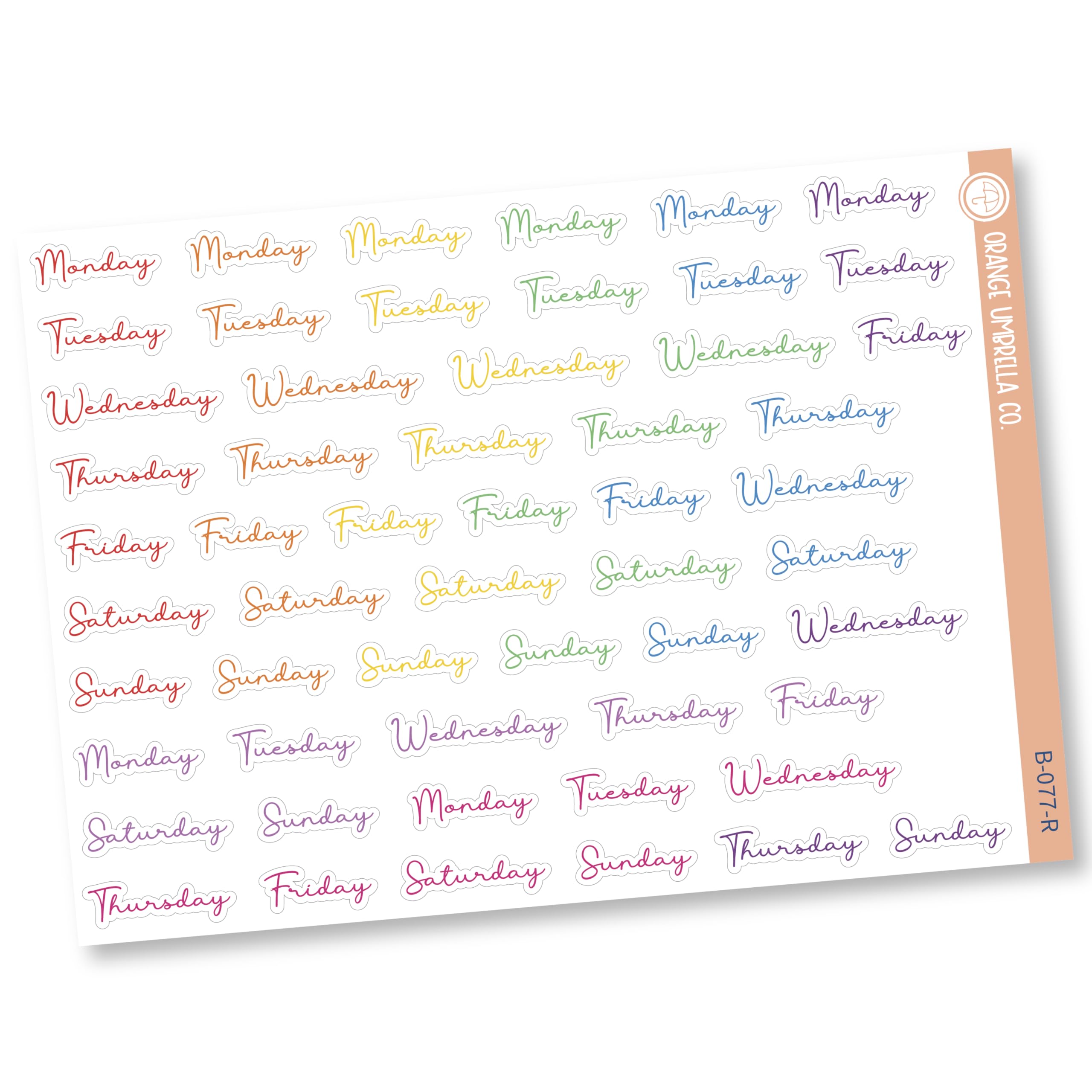 Weekly Planner Stickers - Colorful Day of the Week Header Stickers for Bullet Journals, Happy Planners & DIY Planning - Perfect for Organizing Schedules, To-Do Lists & School Calendars (F5 B-077-R)