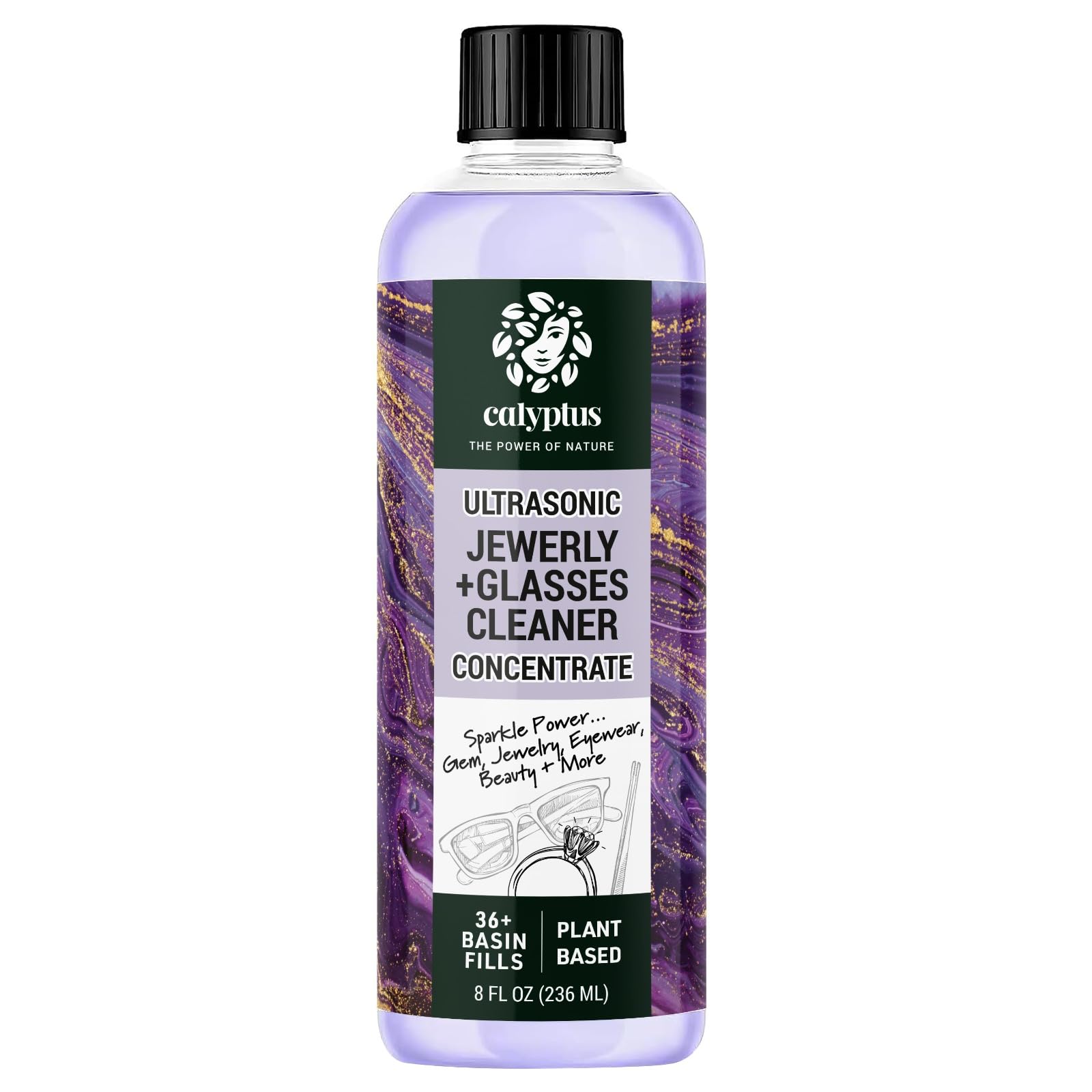 Calyptus Ultrasonic Jewelry Cleaner Solution Concentrate 8oz - Professional Strength for All Ultrasonic Cleaners | Plant-Based Formula for Eyeglasses, Watches & Jewelry | Made in USA | Perfect for Home, Jewelry Stores & Optical Shops