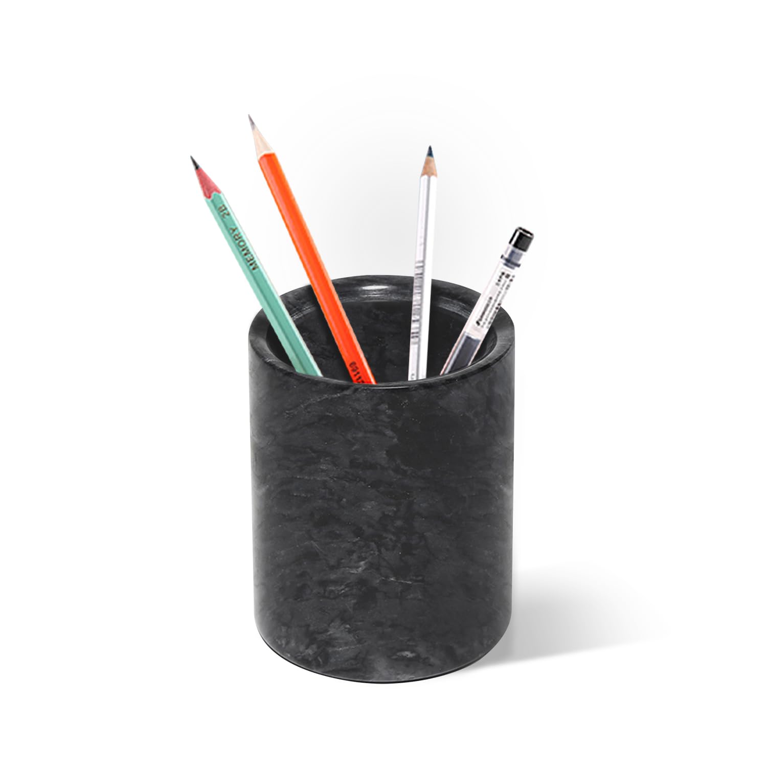 Marble Pencil Holder & Makeup Brush Organizer - Elegant Desk Accessory for Home & Office, Durable Marble Pattern Cup for Kids & Adults (Black) - Perfect Gift for Students, Artists & Professionals