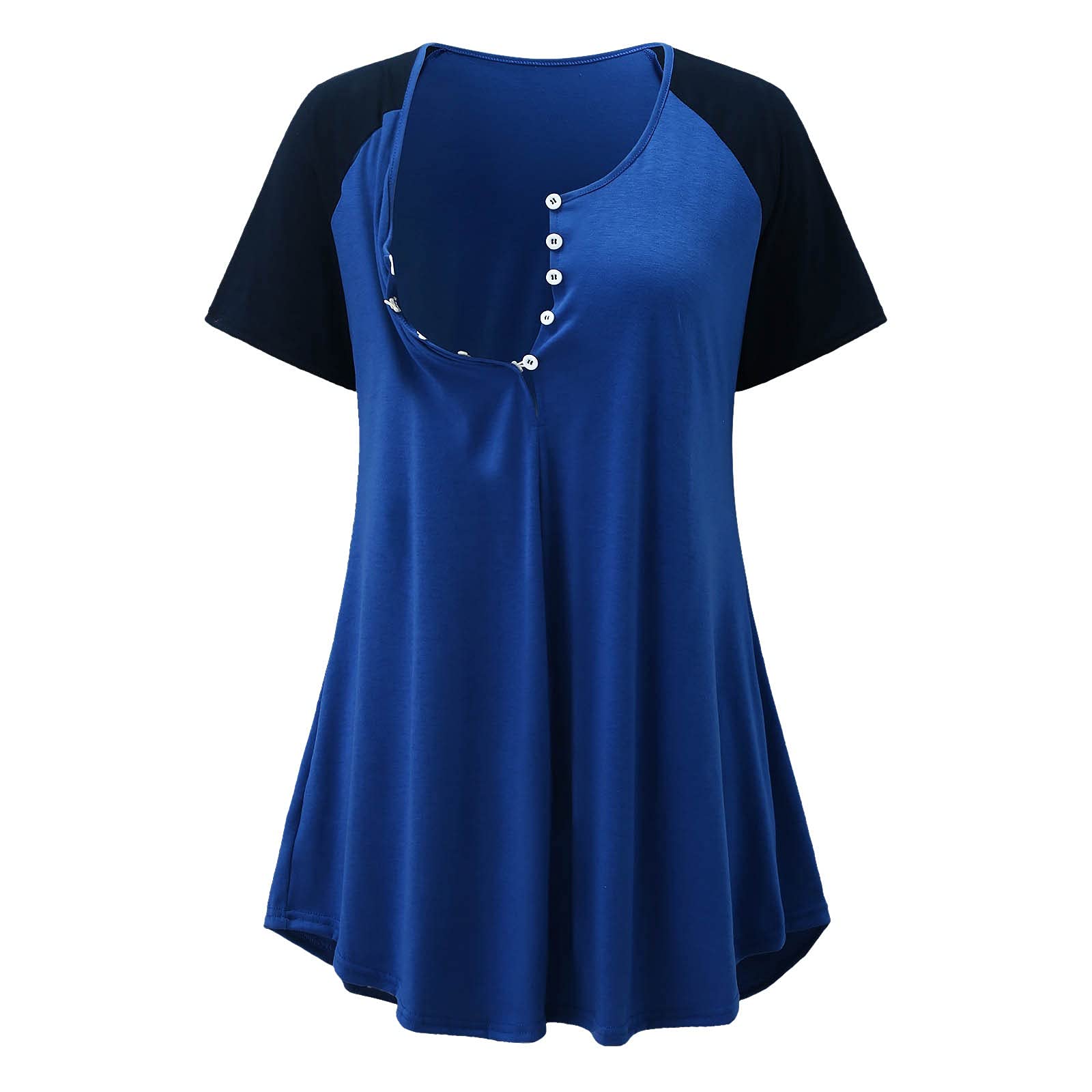 REYYOISKA Maternity Nursing Nightgown - Soft Breastfeeding Sleep Dress with O-Neck for Pregnant & Nursing Moms (Blue, Size L) | Comfortable Postpartum Lounge Wear for Nighttime Feeding & Relaxation