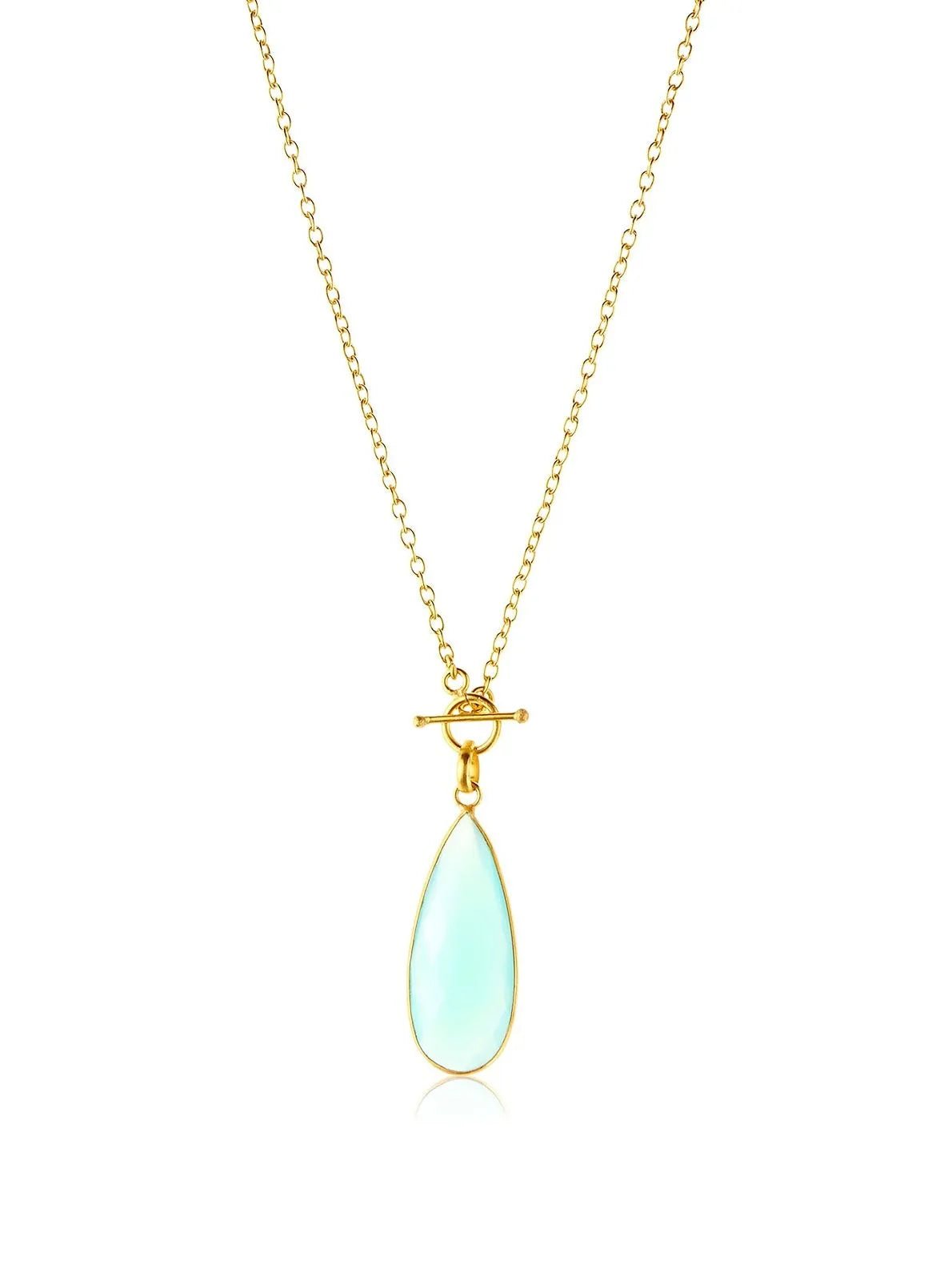 Elegant Elongated Teardrop Necklace with Genuine Aqua Chalcedony Gemstone - Perfect for Weddings, Date Nights & Special Occasions