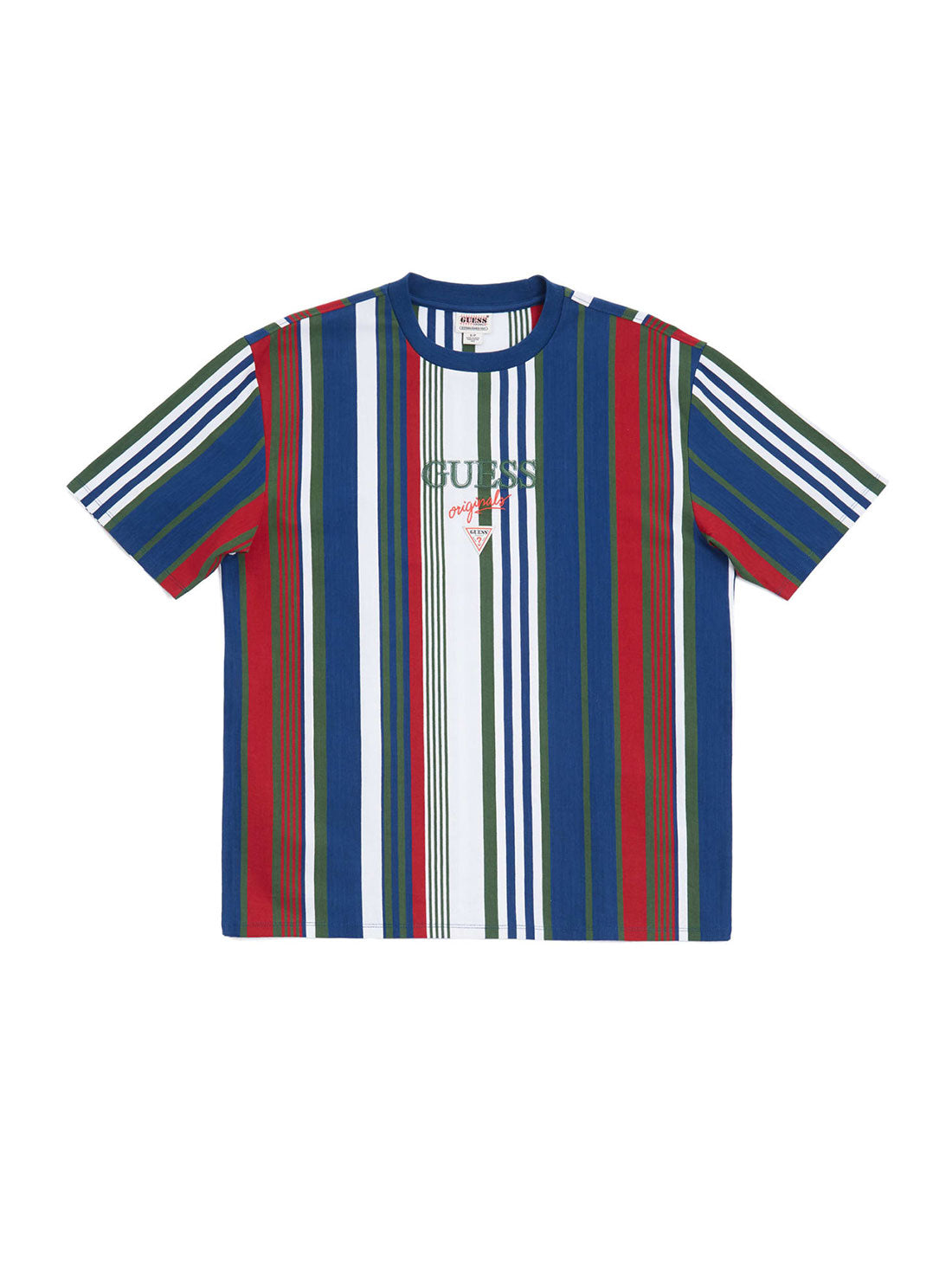 Guess Originals White Multi Stripe Cotton T-Shirt for Men - Casual & Streetwear Style - Perfect for Everyday Wear and Outings