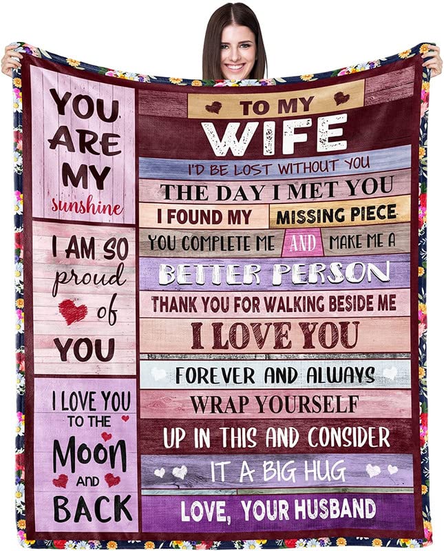 Romantic Anniversary Birthday Gift for Wife - Soft 80x60in Blanket for Her - Perfect for Valentine's Day, Mother's Day, Christmas - Thoughtful Wedding Gift from Husband with 'I Love You' Design - Cozy Home Decor for Couples & Special Occasions