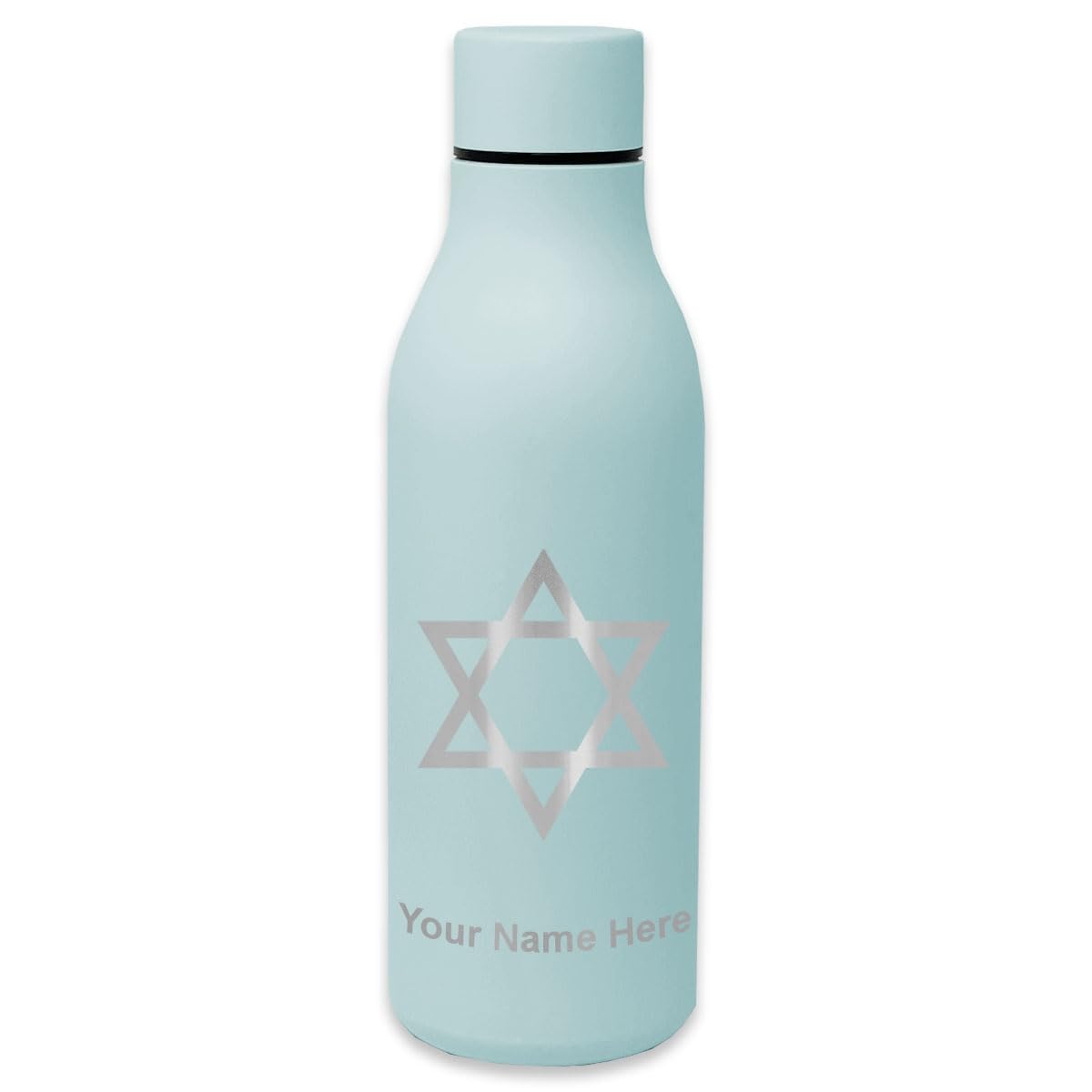 LaserGram Double Wall Insulated Stainless Steel Water Bottle with Star of David Design - Personalized Engraved Gift for Jewish Holidays, Travel & Outdoor Activities