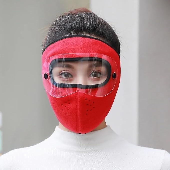 Anti Pollution Full Face Cover Mask with Lens - Unisex for Bike Riding & Motorcycling - Dust & Sun Protection - Breathable for Summer Outdoor Sports (Red) - Perfect for Cycling, Scooters & Urban Commuting