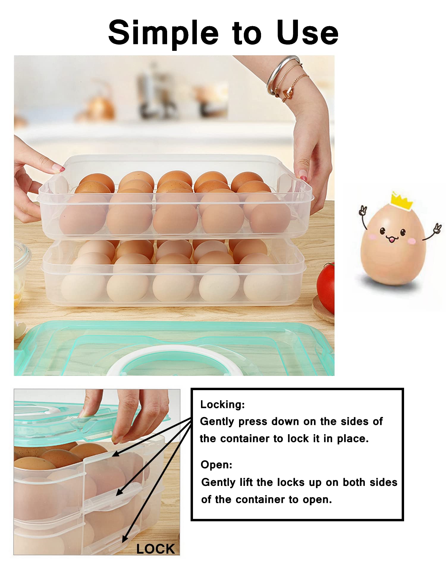 2-Layer Deviled Egg Tray with Lid - Large 40-Egg Food Storage Container with Handle - Refrigerator Egg Holder for Parties, Picnics & Holiday Meals (Blue)